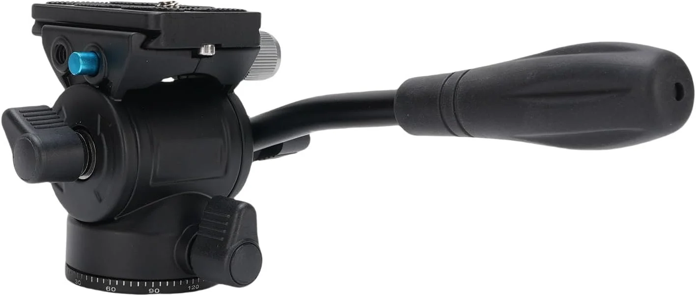 هد سه پایه مایع Chiyyak با چرخش 360 درجه پانوراما، آلیاژ آلومینیوم، هد سه پایه فیلمبرداری با دسته فولادی، پیچ زمینی 3/8 اینچی، ظرفیت بار 5 کیلوگرم