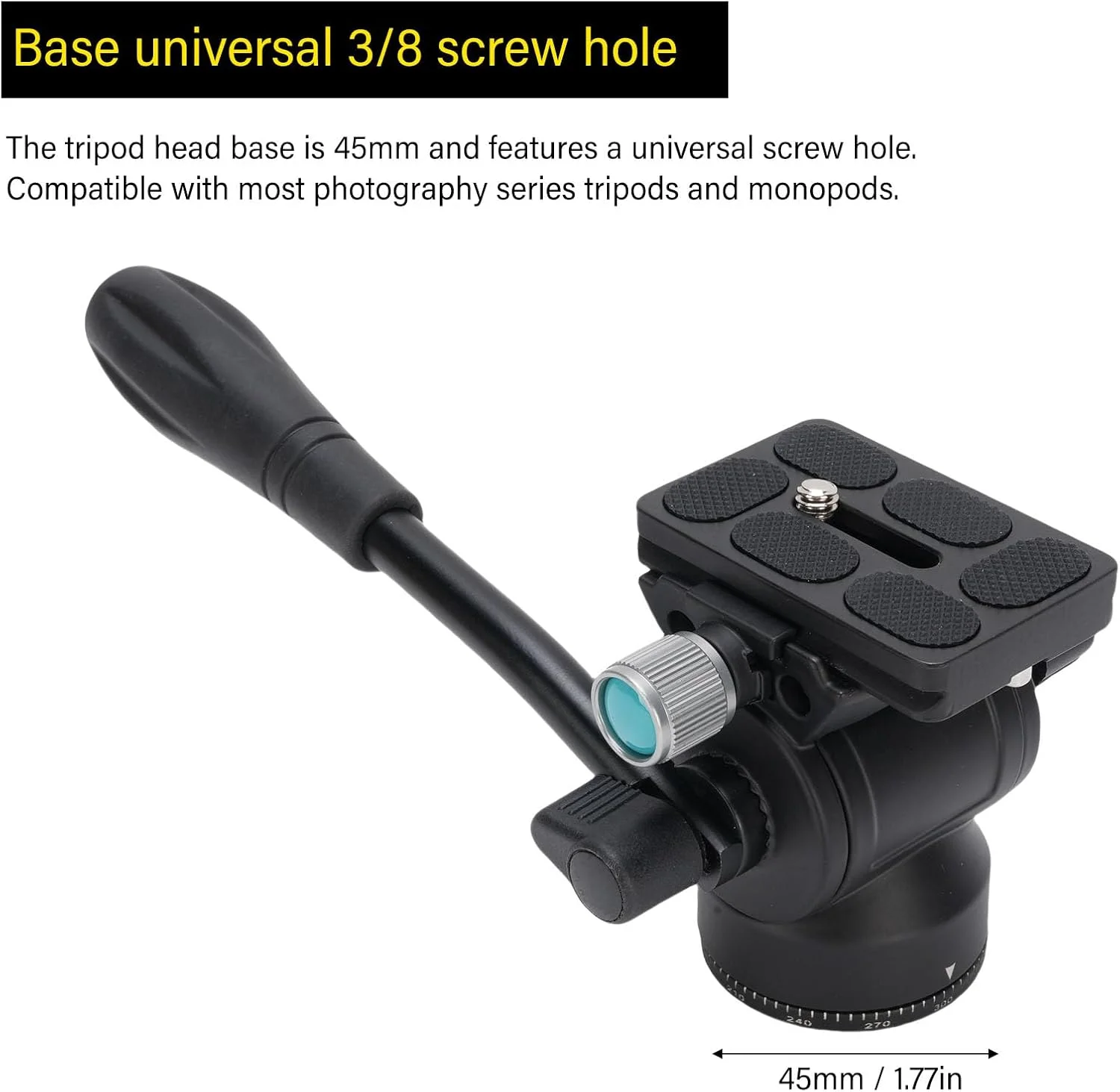 هد سه پایه مایع Chiyyak با چرخش 360 درجه پانوراما، آلیاژ آلومینیوم، هد سه پایه فیلمبرداری با دسته فولادی، پیچ زمینی 3/8 اینچی، ظرفیت بار 5 کیلوگرم