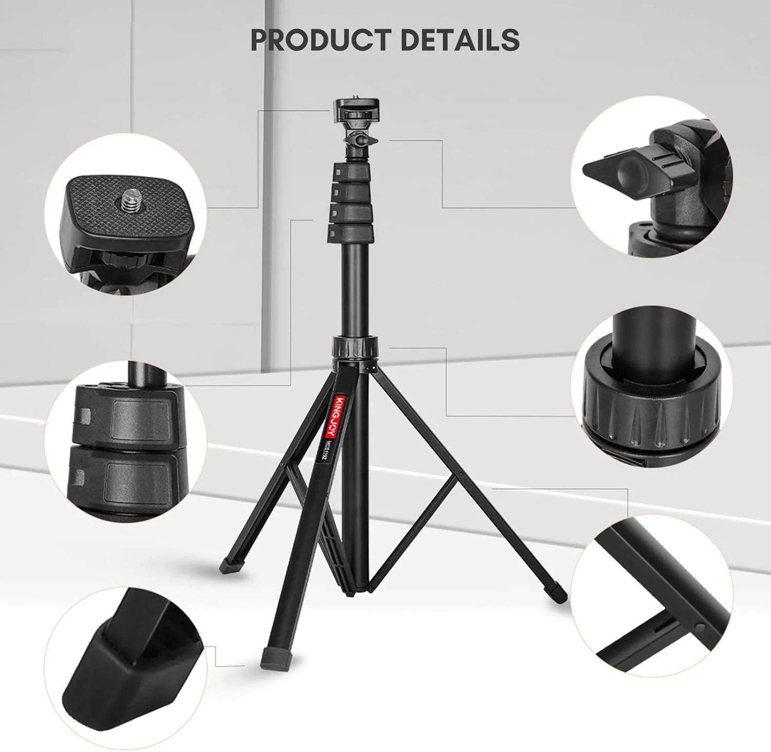 پایه رومیزی سه پایه MC1192 با ظرفیت بار 8 کیلوگرم، 5 سطح ارتفاع قابل تنظیم با پیچ رزوه ای 1/4 اینچی، سر توپی چند منظوره، گیره تلفن، کنترل از راه دور برای پخش زنده ولاگ