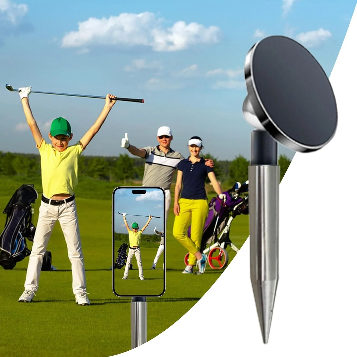 پایه نگهدارنده گوشی گلف - مونوپاد گلف با میخ زمینی | پایه آلیاژی پایدار برای دوربین موبایل، مناسب مبتدیان، مربیان و علاقه مندان، فیلمبرداری سفر در فضای باز، دوره‌ها و زمین گلف