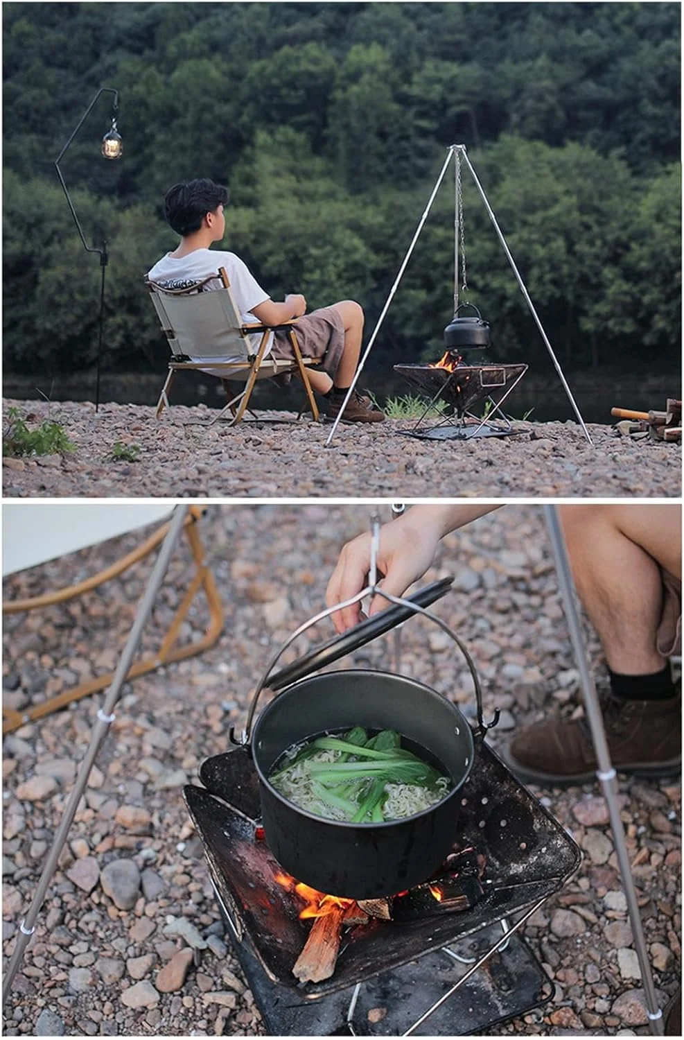 سه پایه برای پخت و پز در آتش، سه پایه اجاق گاز لوازم جانبی کمپینگ - زنجیر قابل تنظیم تاشو، آلیاژ آلومینیوم سبک وزن سه پایه برای پخت و پز در آتش، سه پایه اجاق گاز لوازم جانبی کمپینگ - زنجیر قابل تنظیم تاشو، آلیاژ آلومینیوم سبک وزن