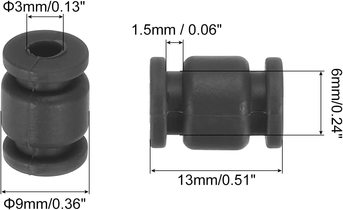 توپ های لاستیکی ضد لرزش و جذب شوک M3x13mm برای کوادکوپتر RC، گیمبال FPV و نصب دوربین، مشکی / بسته 12 عددی