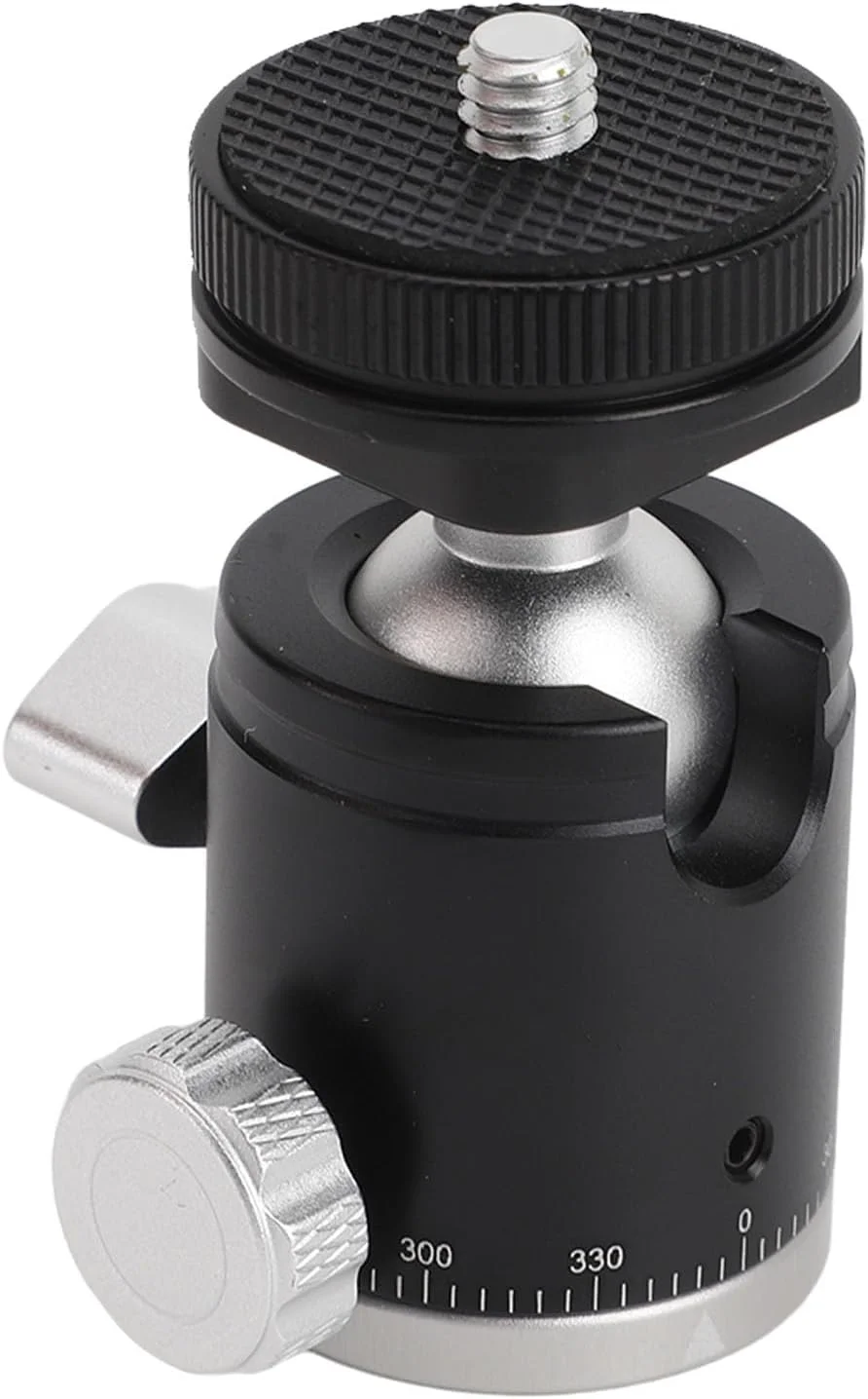 سر سه پایه دوربین عمومی، پد محافظ نرم، جعبه نگهداری سوزن، مانت کفشک سرد، آلیاژ آلومینیوم، سر توپی کوچک سبک وزن با پیچ 1/4 اینچی برای چراغ ها