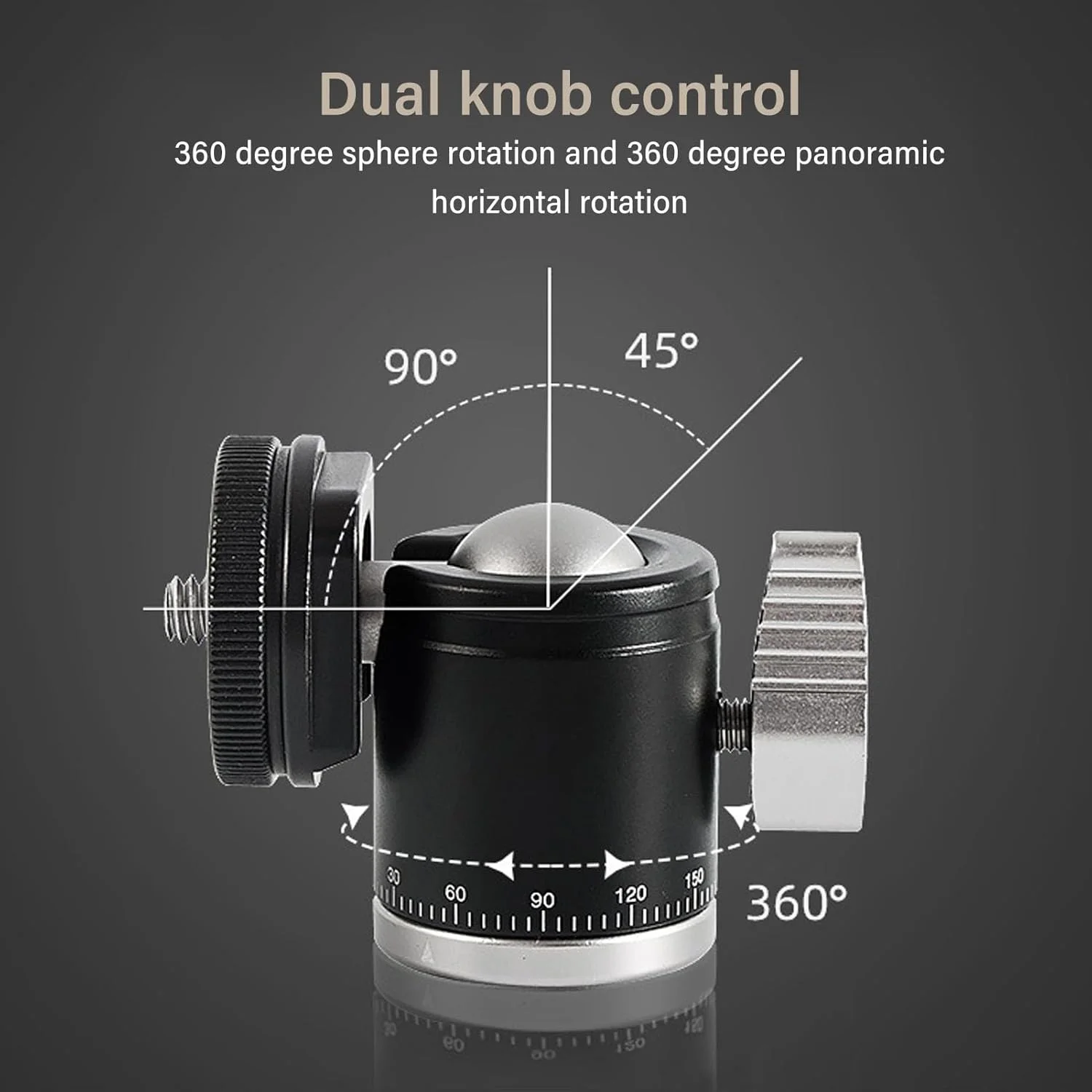 سر سه پایه دوربین عمومی، پد محافظ نرم، جعبه نگهداری سوزن، مانت کفشک سرد، آلیاژ آلومینیوم، سر توپی کوچک سبک وزن با پیچ 1/4 اینچی برای چراغ ها