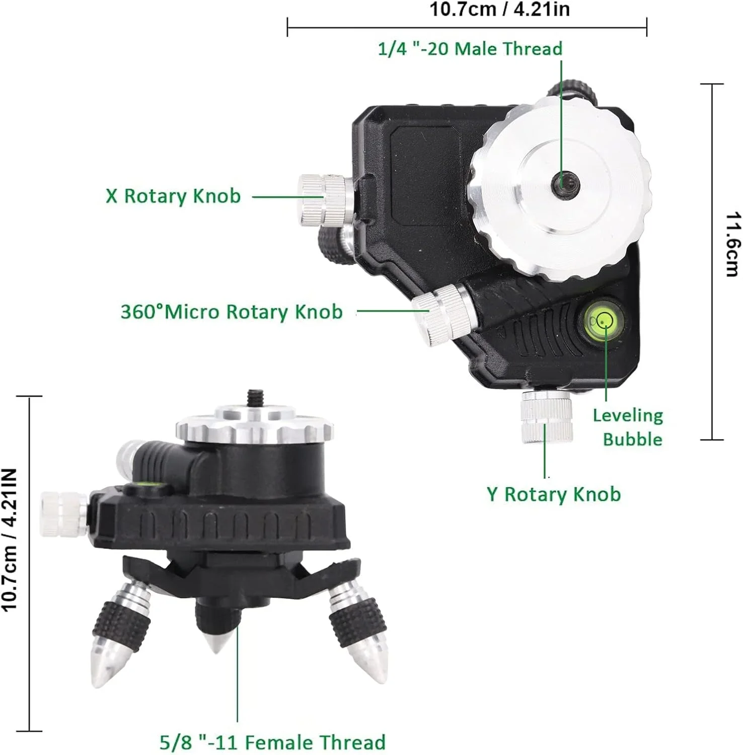 پایه تراز دقیق Marhynchus، تنظیم 360 درجه با پیچ های میکرو برای سه پایه، تنظیم افقی XY، پایه های قابل تنظیم شیب دار، ظرفیت باربری 20 کیلوگرم