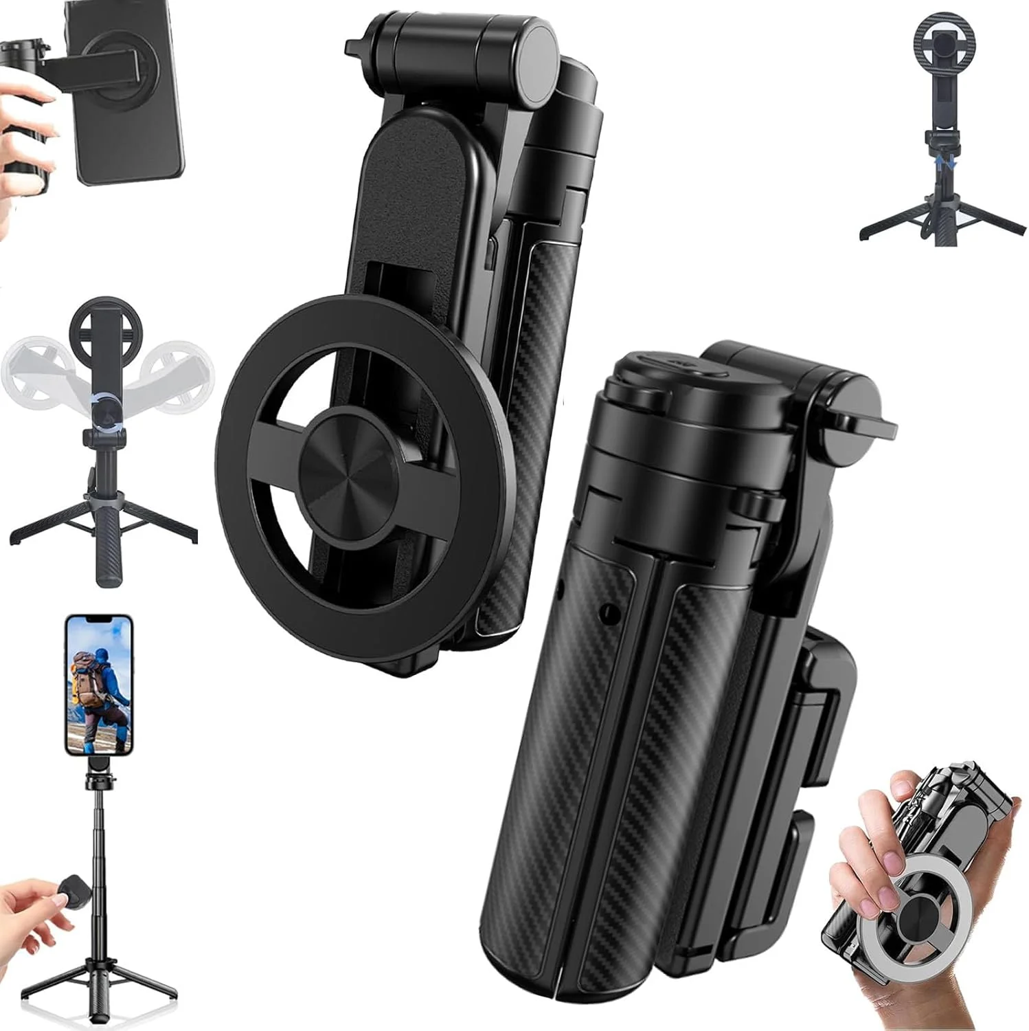 مونوپاد سلفی مغناطیسی چرخشی 360 درجه اپتیکنوک 4 در 1، سه پایه آلیاژ آلومینیومی قابل افزایش و نگهدارنده تلفن با ریموت بلوتوث بی سیم، مینی قابل حمل برای مسافرت