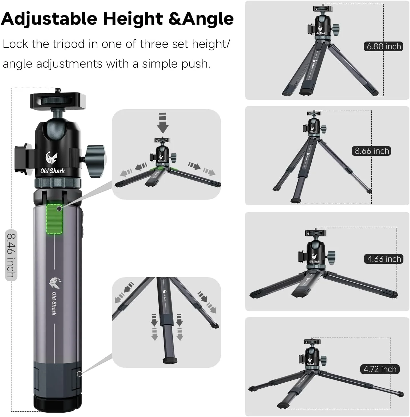سه پایه کوچک قابل حمل برای دوربین، سه پایه رومیزی آلیاژ آلومینیوم قابل افزایش با سر توپی 360 درجه، نگهدارنده تلفن، پشتیبانی از دوربین های DSLR، تحمل وزن تا 5 کیلوگرم