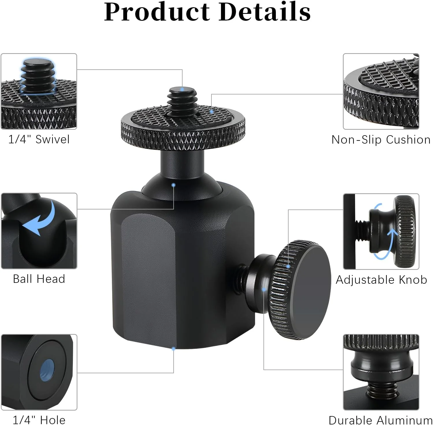 آداپتور سر توپی کوچک Acuxiaza، بسته 2 عددی، با قابلیت چرخش 360 درجه، اتصال ¼ اینچی، مناسب دوربین های شکاری، دوربین های DSLR، پایه نور، پروژکتور و تلفن همراه آداپتور سر توپی کوچک Acuxiaza، بسته 2 عددی، با قابلیت چرخش 360 درجه، اتصال ¼ اینچی، مناسب دوربین های شکاری، دوربین های DSLR، پایه نور، پروژکتور و تلفن همراه