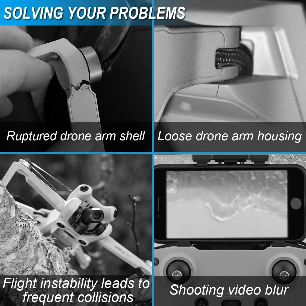 قطعات جایگزین بازوی بدنه برای DJI Mavic Mini 2/SE، لوازم جانبی پوشش بازوهای پهپاد، قطعات تعمیر با ابزارهای حرفه ای (بازوی جلویی راست) (بدون موتور)