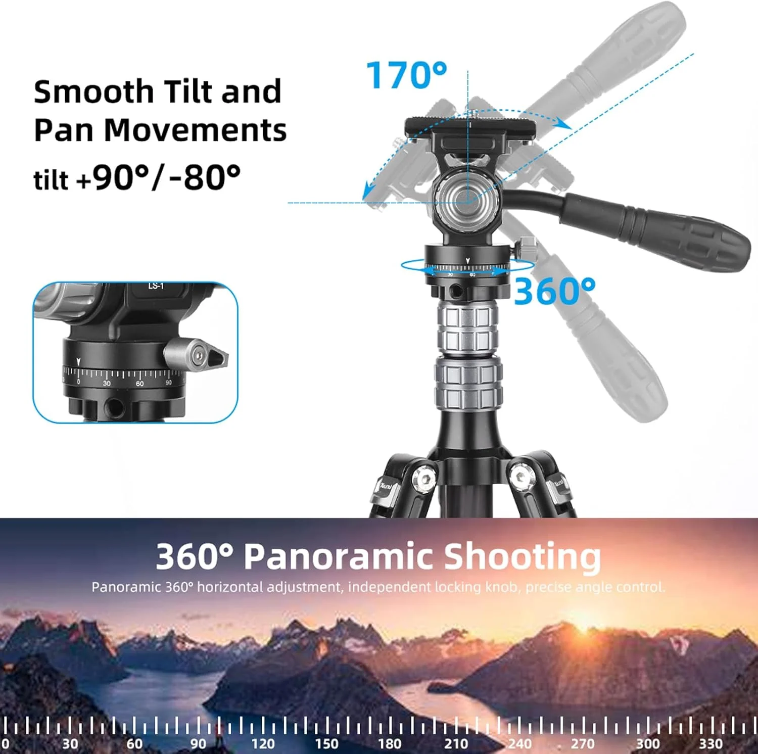 سه‌پایه XILETU با سر هیدرولیک و قابلیت چرخش و شیب با صفحه رهاسازی سریع و دسته، سر سه‌پایه فلزی دوربین سازگار با Arca Swiss برای دوربین‌های فیلمبرداری جمع و جور DSLR حداکثر وزن قابل تحمل 6 کیلوگرم