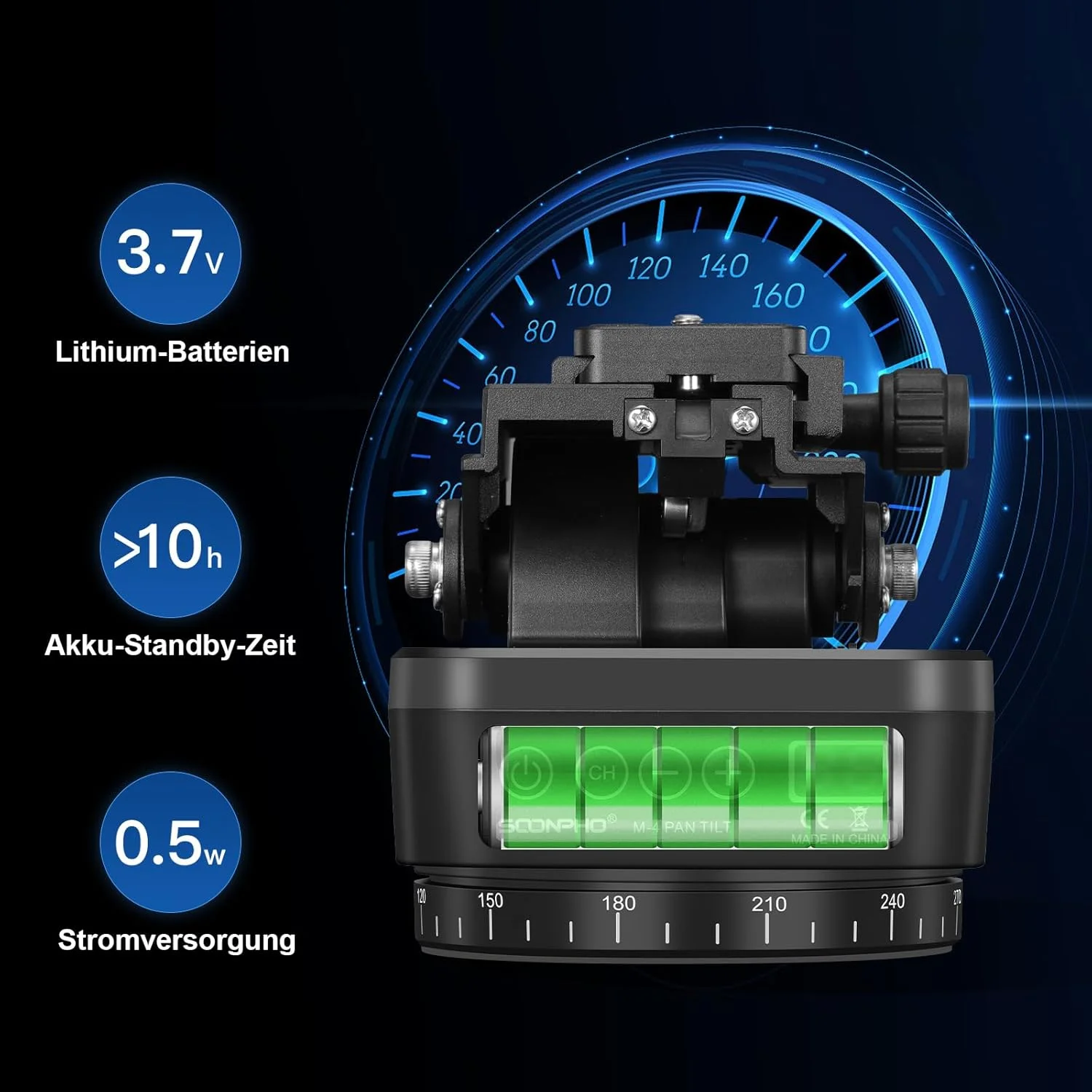 سر سه پایه پانوراما Soonpho M4، سر موتوردار دوربین با کنترل از راه دور، قابلیت چرخش و شیب، چرخش 360 درجه قابل تنظیم برقی به همراه گیره تلفن و کنترل از راه دور برای دوربین های DSLR و تلفن های هوشمند