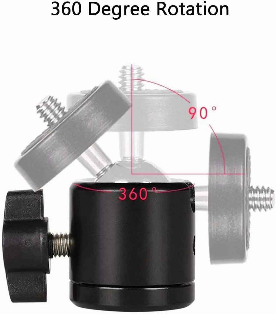 مینی هد توپی فنری X با پیچ اتصال سه پایه، 2 عدد پایه گردان جهانی 1/4 اینچی با چرخش 360 درجه، آداپتور هد توپی جمع و جور برای دوربین های DSLR و پایه های نور