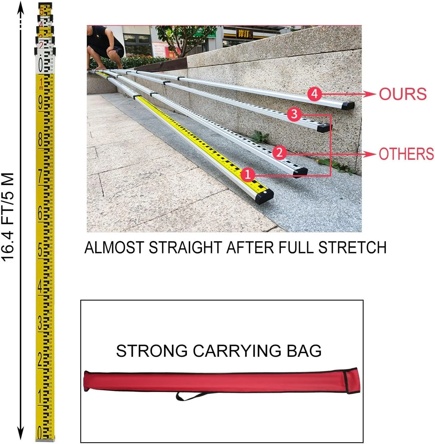 سه پایه 1.65 متری و کیت شاخص، سه پایه آلومینیومی حرفه ای با ارتفاع قابل تنظیم و شاخص 5 متری برای ابزارهای اندازه گیری