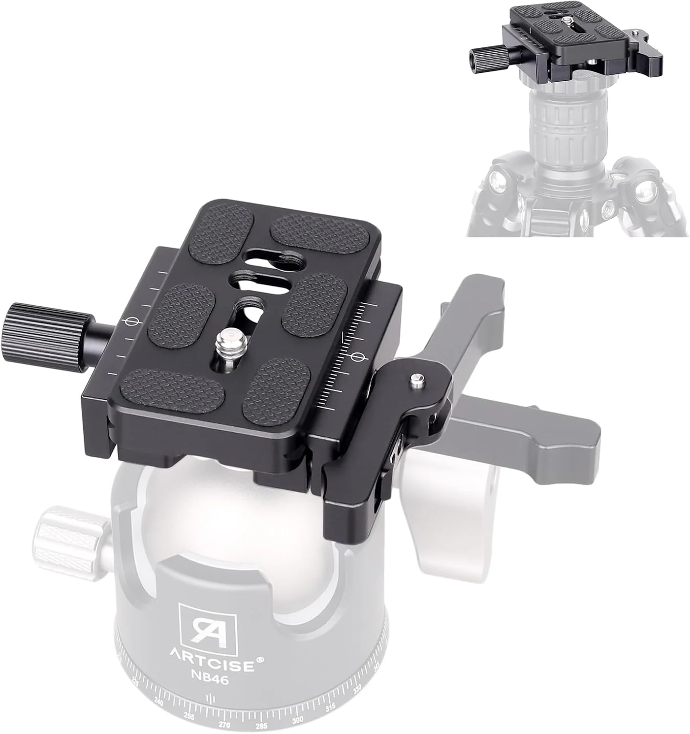 گیره و صفحه رهاسازی سریع یونیورسال ARTCISE QC50F با قفل دکمه ای و اهرمی 2 در 1 برای هد سه پایه Arca Swiss