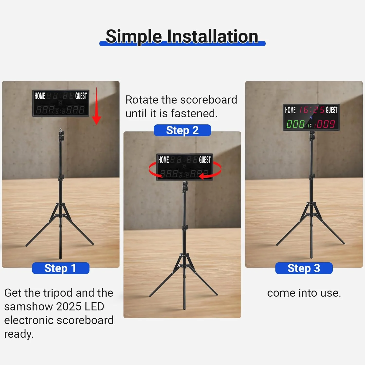 پایه سه پایه حرفه ای Samshow برای تابلو امتیازات با طول قابل تنظیم، مناسب برای فوتبال/کورن هول/پینگ پنگ/تنیس روی میز