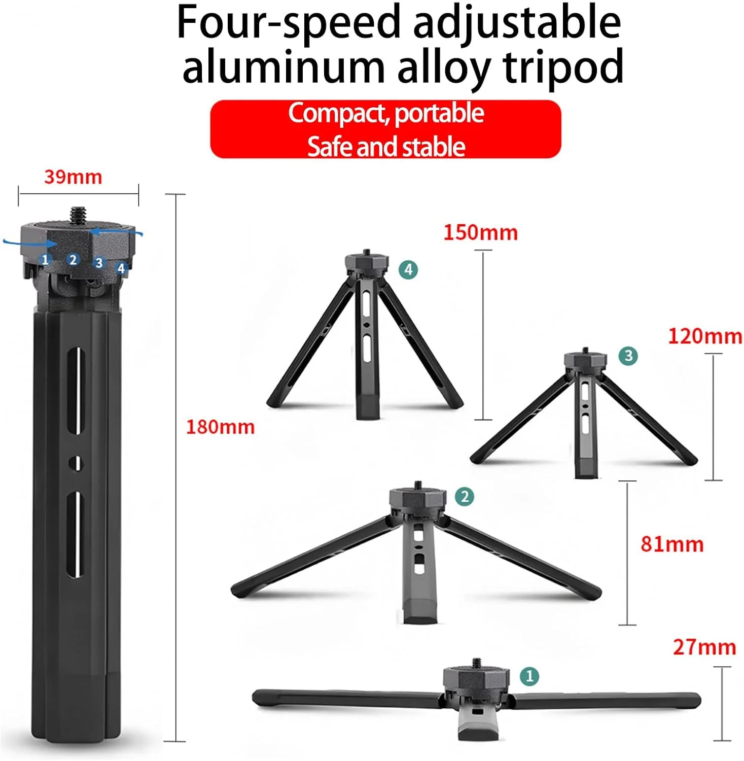 سه پایه دوربین آلیاژ آلومینیوم با 4 ارتفاع قابل تنظیم و مانت رومیزی پیچ 1/4 اینچی برای دوربین های DSLR، پروژکتور و عکاسی سه پایه دوربین آلیاژ آلومینیوم با 4 ارتفاع قابل تنظیم و مانت رومیزی پیچ 1/4 اینچی برای دوربین های DSLR، پروژکتور و عکاسی