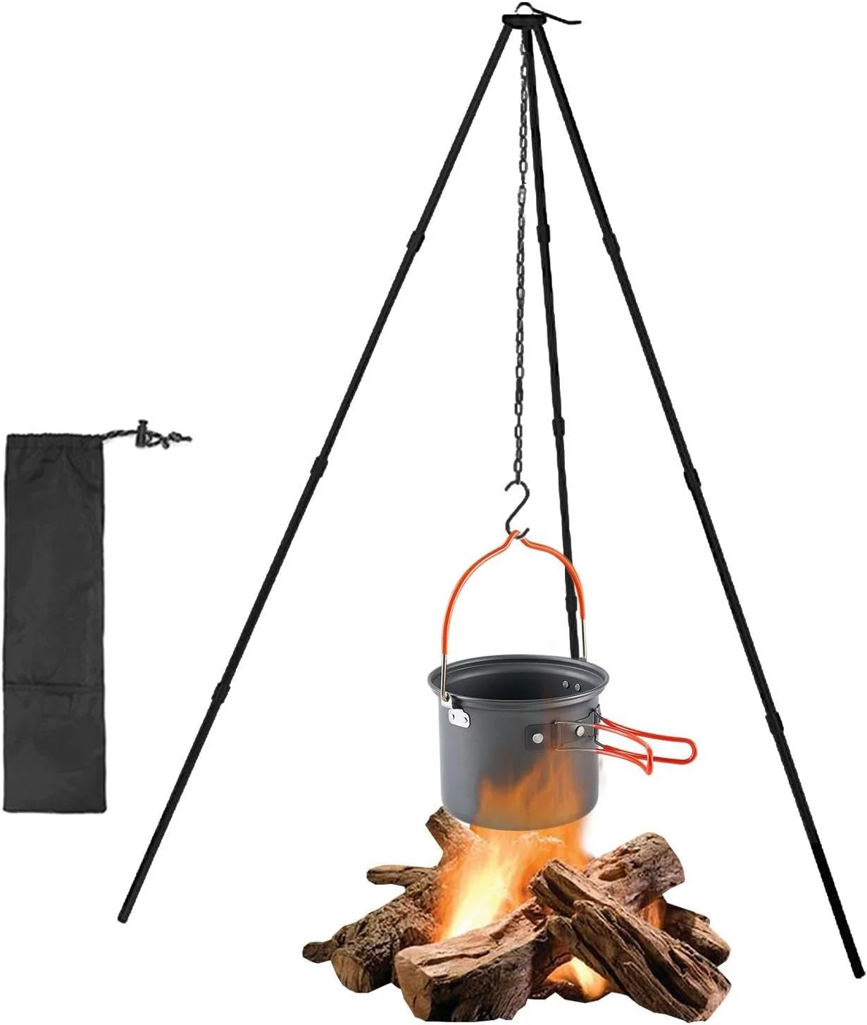 سه پایه پخت و پز برای آتش، لوازم جانبی پخت و پز در آتش - سه پایه تاشو، پایه آلیاژ آلومینیوم، سبک وزن، زنجیر قابل تنظیم سه پایه پخت و پز برای آتش، لوازم جانبی پخت و پز در آتش - سه پایه تاشو، پایه آلیاژ آلومینیوم، سبک وزن، زنجیر قابل تنظیم