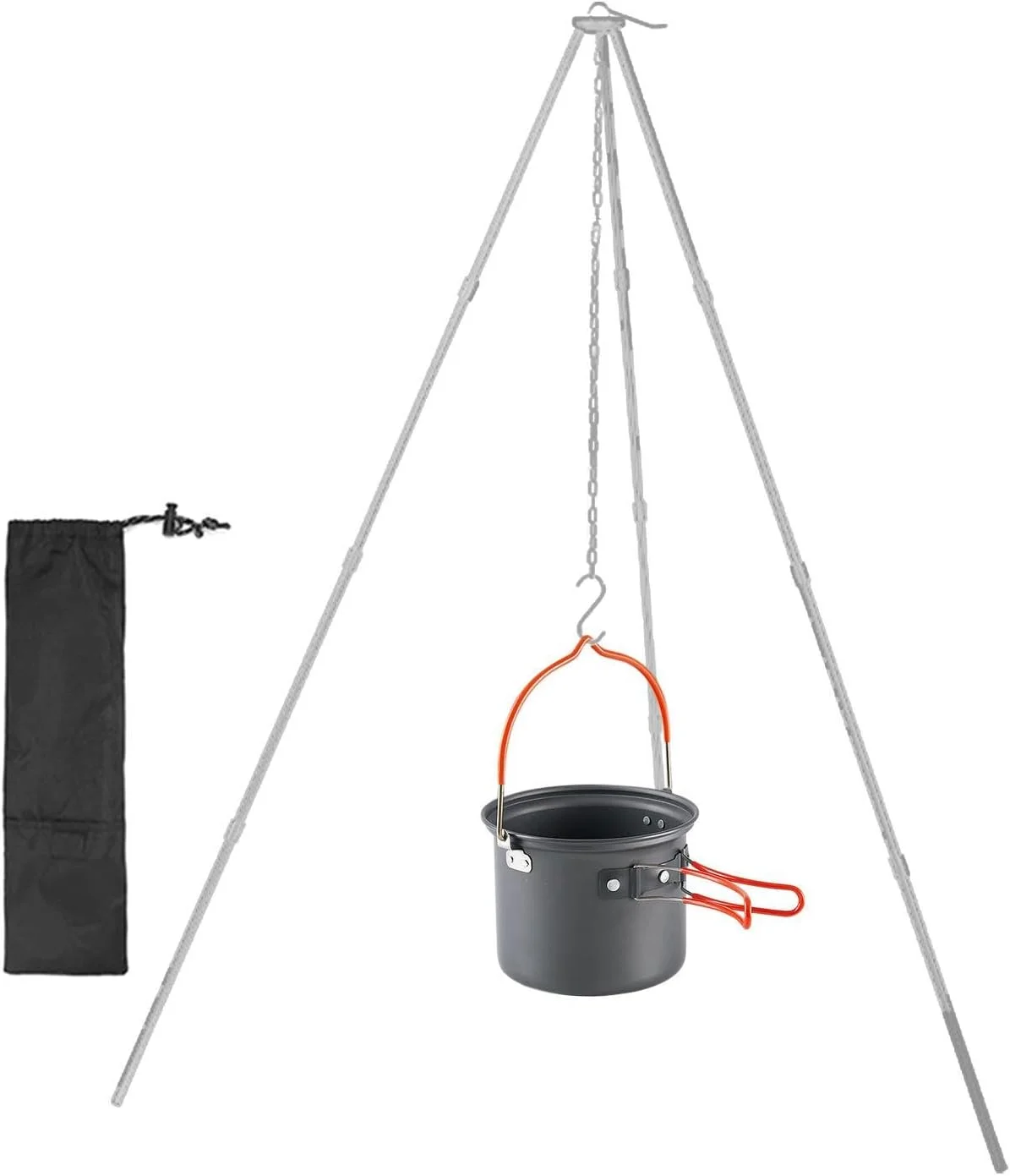 سه پایه پخت و پز تجهیزات کمپینگ | لوازم جانبی پخت و پز آتش، سه پایه تاشو کمپ، پایه آتشدان آلیاژ آلومینیوم، سبک وزن، زنجیر قابل تنظیم سه پایه پخت و پز تجهیزات کمپینگ | لوازم جانبی پخت و پز آتش، سه پایه تاشو کمپ، پایه آتشدان آلیاژ آلومینیوم، سبک وزن، زنجیر قابل تنظیم