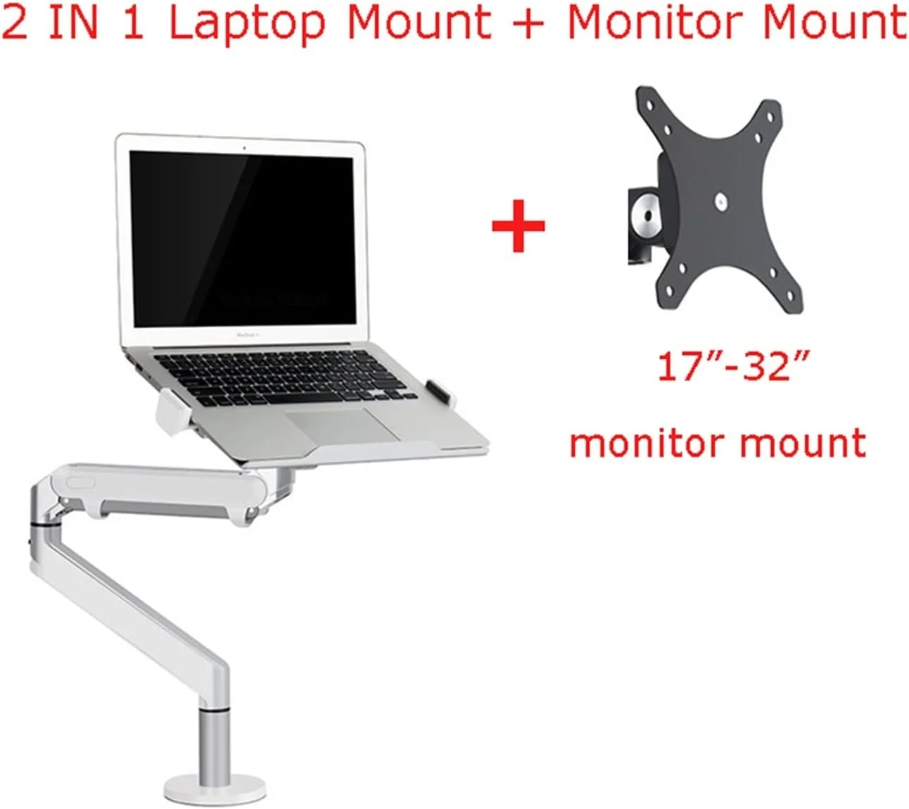 پایه نگهدارنده آلومینیومی 2 در 1 مدل OZ-1S، مناسب برای لپ تاپ های 12 تا 17 اینچ + نگهدارنده مانیتور 17 تا 32 اینچ، بازوی فنری گازی، پایه رومیزی، تحمل وزن تا 8 کیلوگرم (خاکستری نقره ای)