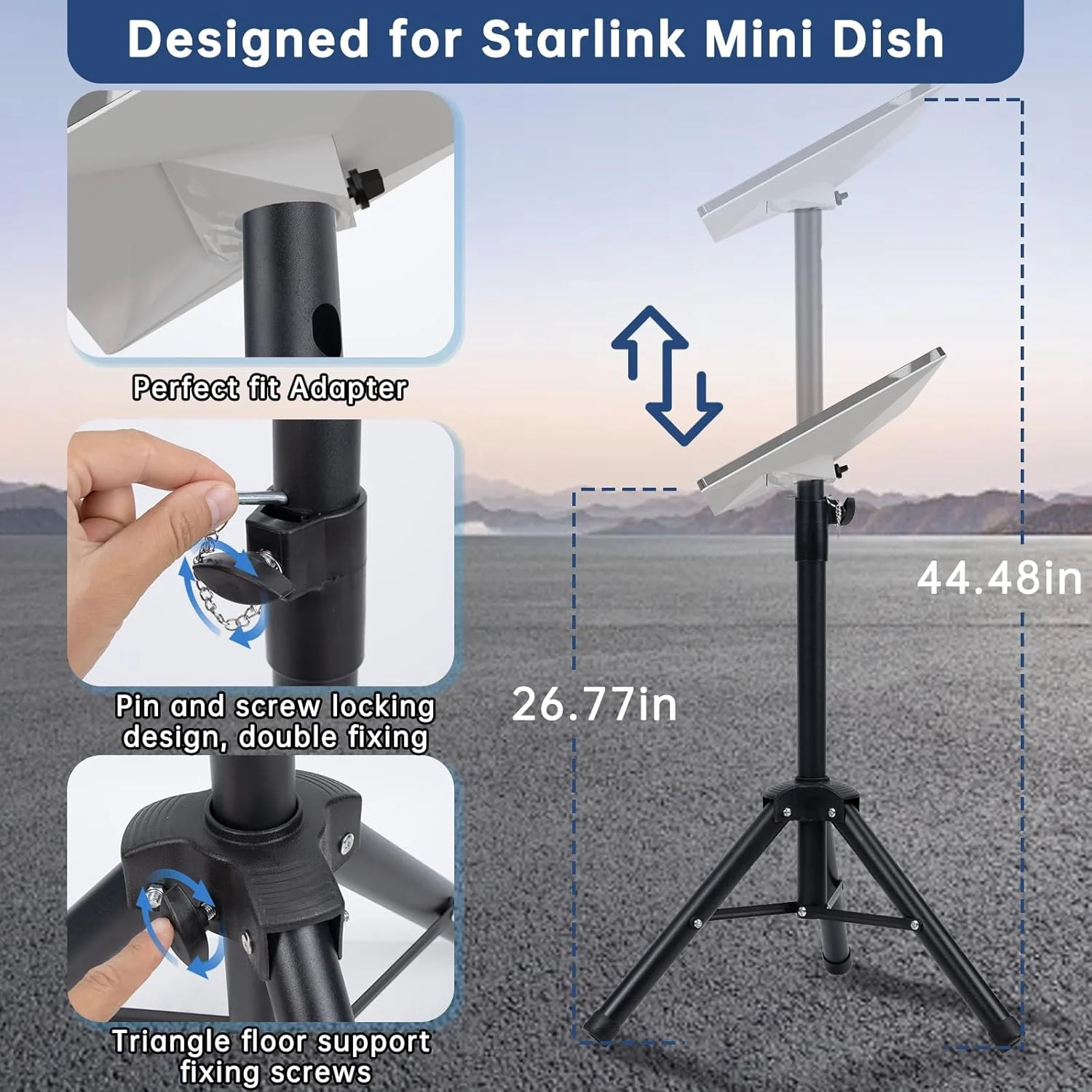 سه پایه کوچک استارلینک - پایه سه پایه قابل حمل استارلینک مینی، کیت نصب استارلینک، پایه میله ای استارلینک برای کیت اینترنت ماهواره ای استارلینک، کیت نصب کوچک استارلینک، کیت نصب سه پایه استارلینک