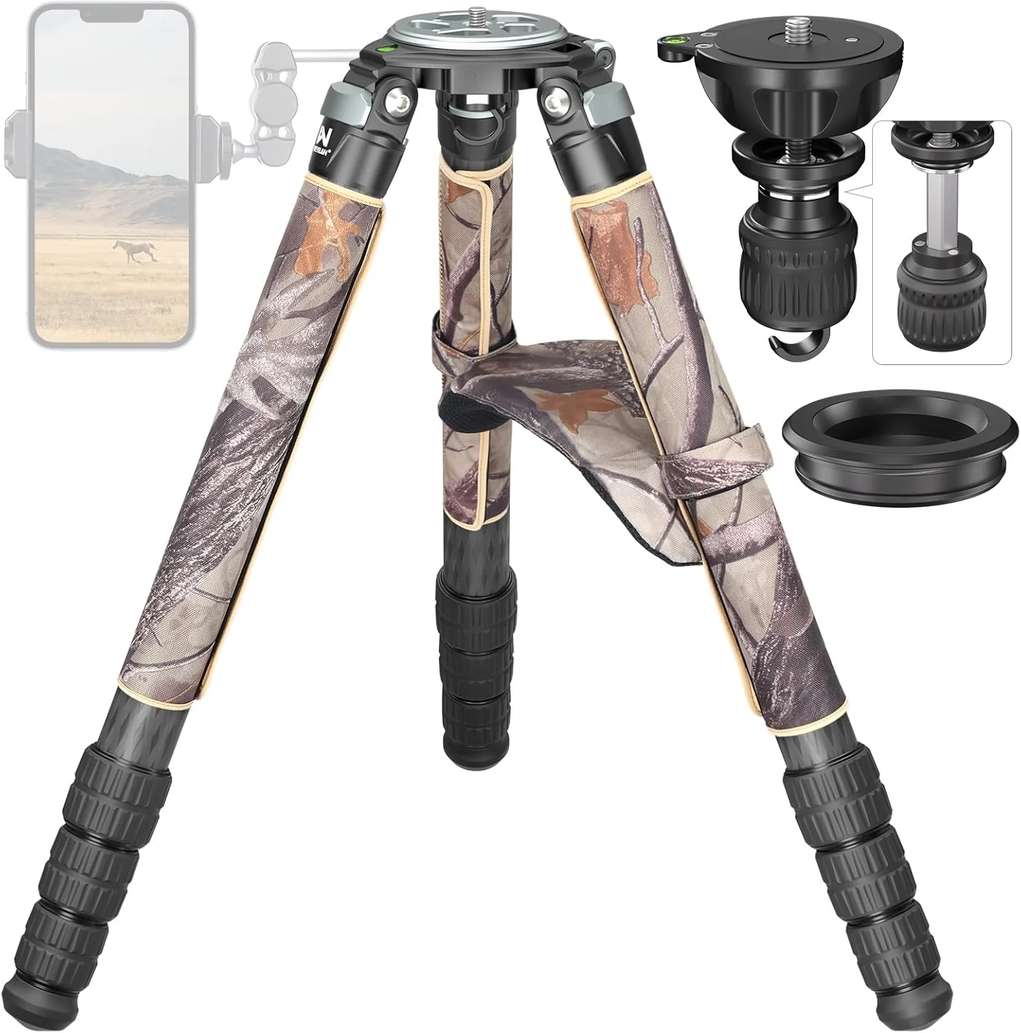 سه پایه فیبر کربنی WEYLLAN LX9G، سه پایه دوربین سنگین با آداپتور کاسه ای 75 میلی متری، سه پایه کاسه ای با روکش استتار 40 میلی متری پا، فیبر کربن 10 لایه، سه پایه دوربین حرفه ای DSLR برای لنز تله فوتو سه پایه فیبر کربنی WEYLLAN LX9G، سه پایه دوربین سنگین با آداپتور کاسه ای 75 میلی متری، سه پایه کاسه ای با روکش استتار 40 میلی متری پا، فیبر کربن 10 لایه، سه پایه دوربین حرفه ای DSLR برای لنز تله فوتو