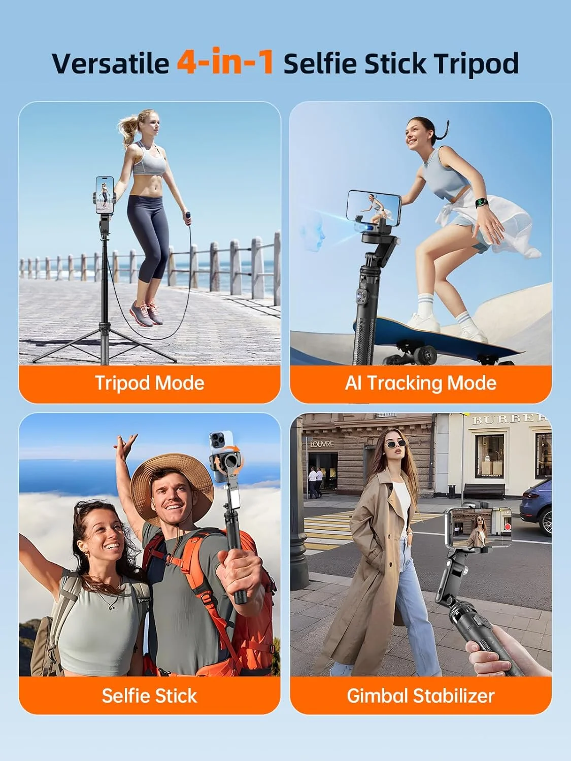 گیمبال Rollei Easy Creator با ردیابی هوش مصنوعی، استیک سلفی با ردیابی خودکار 360 درجه صورت به همراه کنترل از راه دور، تثبیت کننده ویدئو برای فیلمبرداری، پخش زنده، ضبط ویدئو و ولاگ