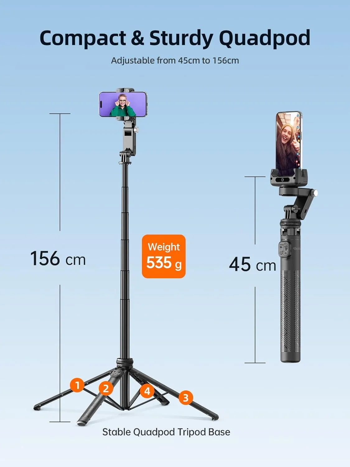 گیمبال Rollei Easy Creator با ردیابی هوش مصنوعی، استیک سلفی با ردیابی خودکار 360 درجه صورت به همراه کنترل از راه دور، تثبیت کننده ویدئو برای فیلمبرداری، پخش زنده، ضبط ویدئو و ولاگ
