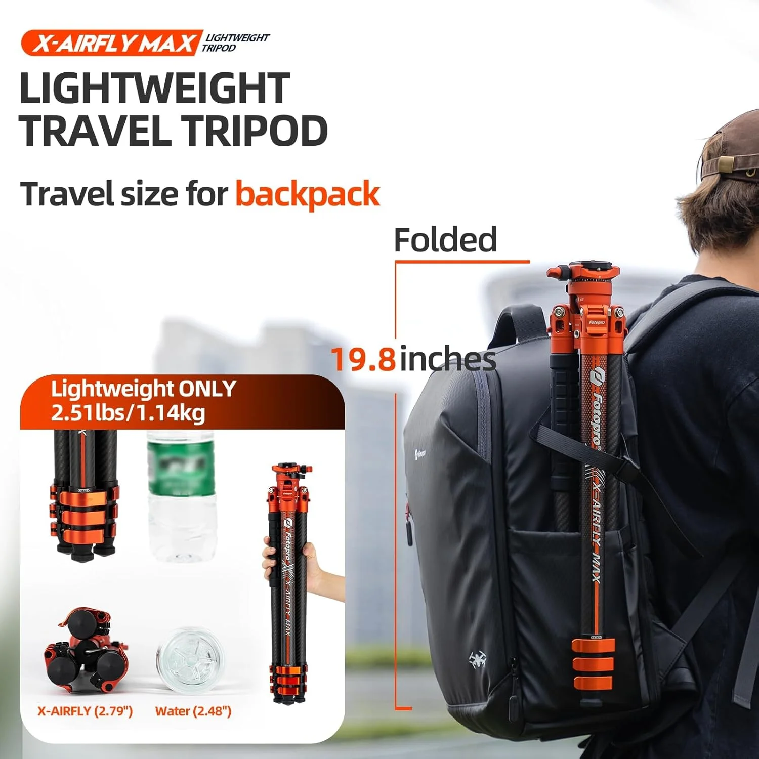 سه پایه مسافرتی فیبر کربنی 65 اینچی Fotopro، سه پایه دوربین حرفه ای سنگین با قفل چرخشی، کیف حمل، X-AIRFLY MAX خاکستری حداکثر بار 10 کیلوگرم