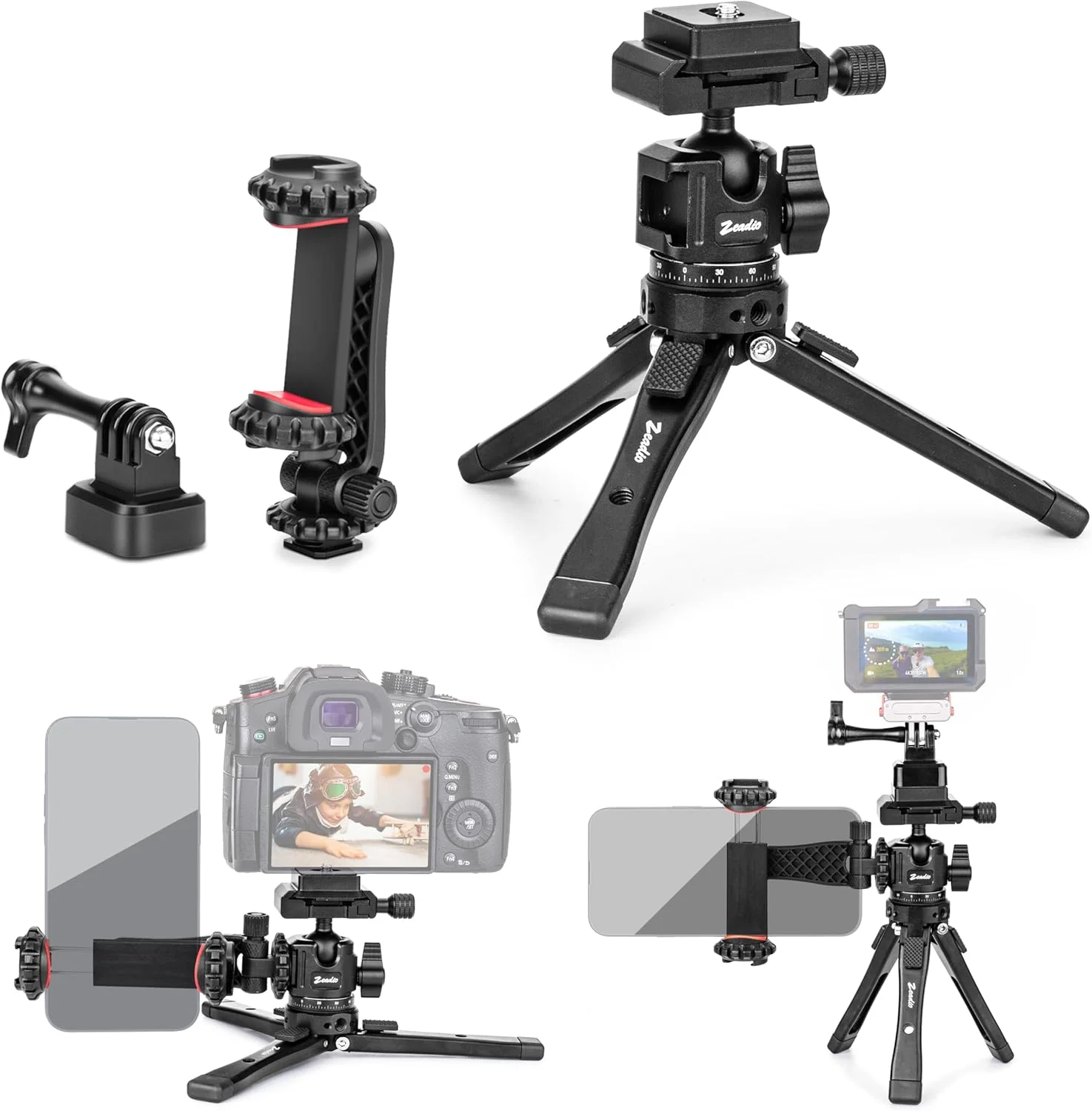 سه پایه فلزی دوربین Zeadio با سر توپی اتصال سریع Arca Type، پایه رومیزی با ارتفاع قابل تنظیم برای فیلمبرداری روان با Smooth 4 Osmo Mobile Ronin-S Vimble 2 Gimbal Handle Grip Stabilizer و همه دوربین ها سه پایه فلزی دوربین Zeadio با سر توپی اتصال سریع Arca Type، پایه رومیزی با ارتفاع قابل تنظیم برای فیلمبرداری روان با Smooth 4 Osmo Mobile Ronin-S Vimble 2 Gimbal Handle Grip Stabilizer و همه دوربین ها