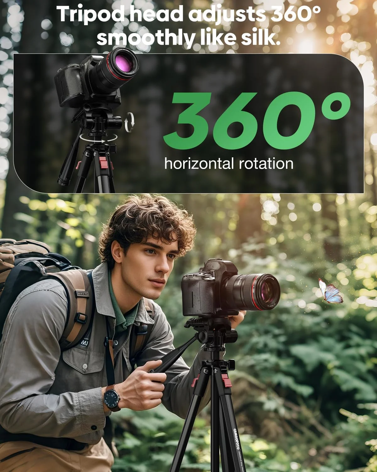 پایه دوربین سه پایه سبک وزن CAMBOFOTO 68 اینچی، سه پایه آلومینیومی مسافرتی قابل حمل و جمع و جور برای DSLR/SLR، سازگار با Canon/Nikon/Phone (پشتیبانی از 4 کیلوگرم، وزن 1.1 کیلوگرم) مشکی