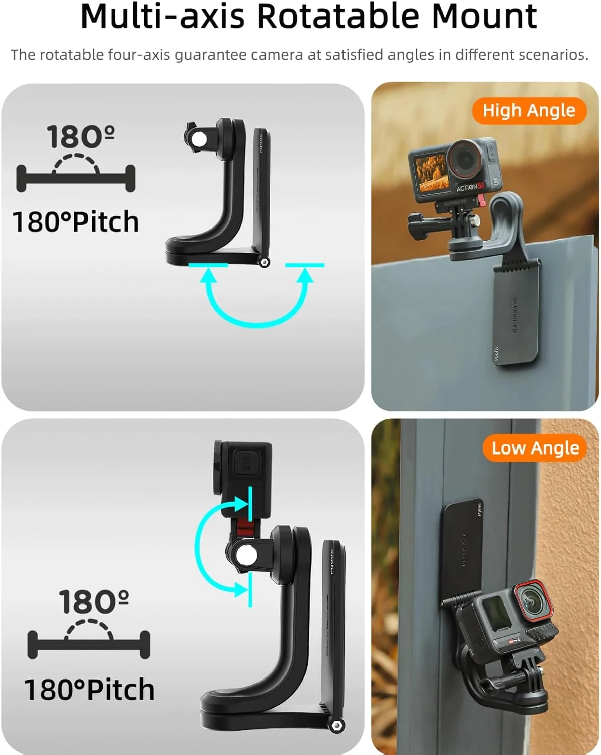 پایه مغناطیسی چند زاویه قابل تنظیم سازگار با Pocket 3 / Action 5/360 X5، پایه چرخان مغناطیسی 360 درجه با گیره قوی، پایه رومیزی و دسته نگهدارنده پایه مغناطیسی چند زاویه قابل تنظیم سازگار با Pocket 3 / Action 5/360 X5، پایه چرخان مغناطیسی 360 درجه با گیره قوی، پایه رومیزی و دسته نگهدارنده