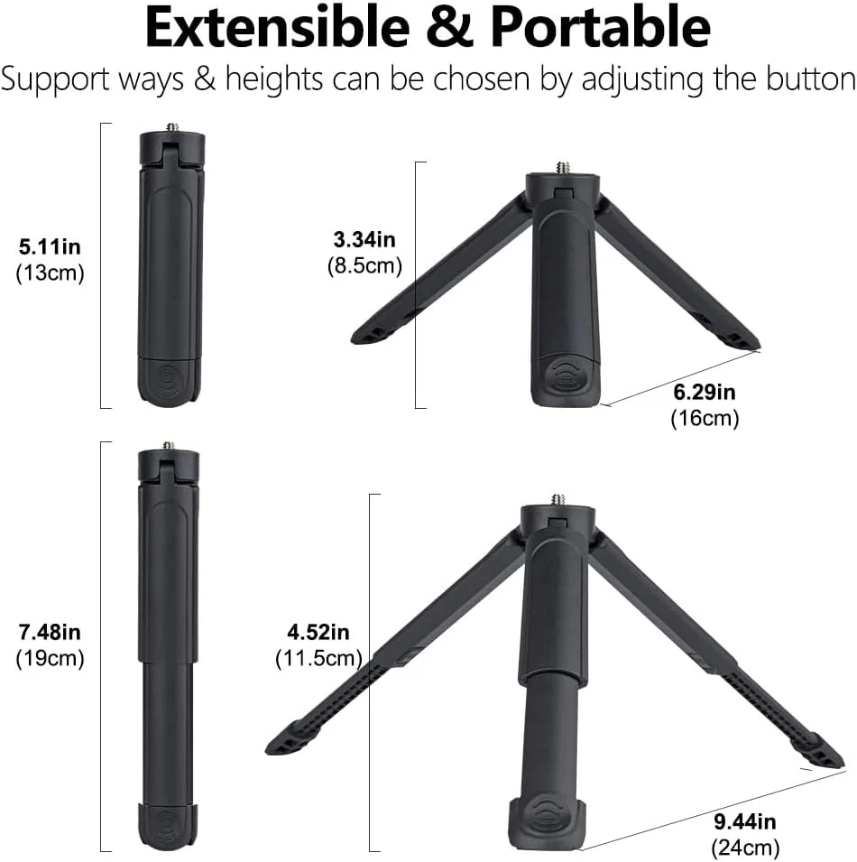 مینی سه پایه دوربین، پایه رومیزی قابل حمل با پیچ 1/4 اینچی، دسته گریپ قابل افزایش طول برای دوربین های DSLR، وب کم، تلفن