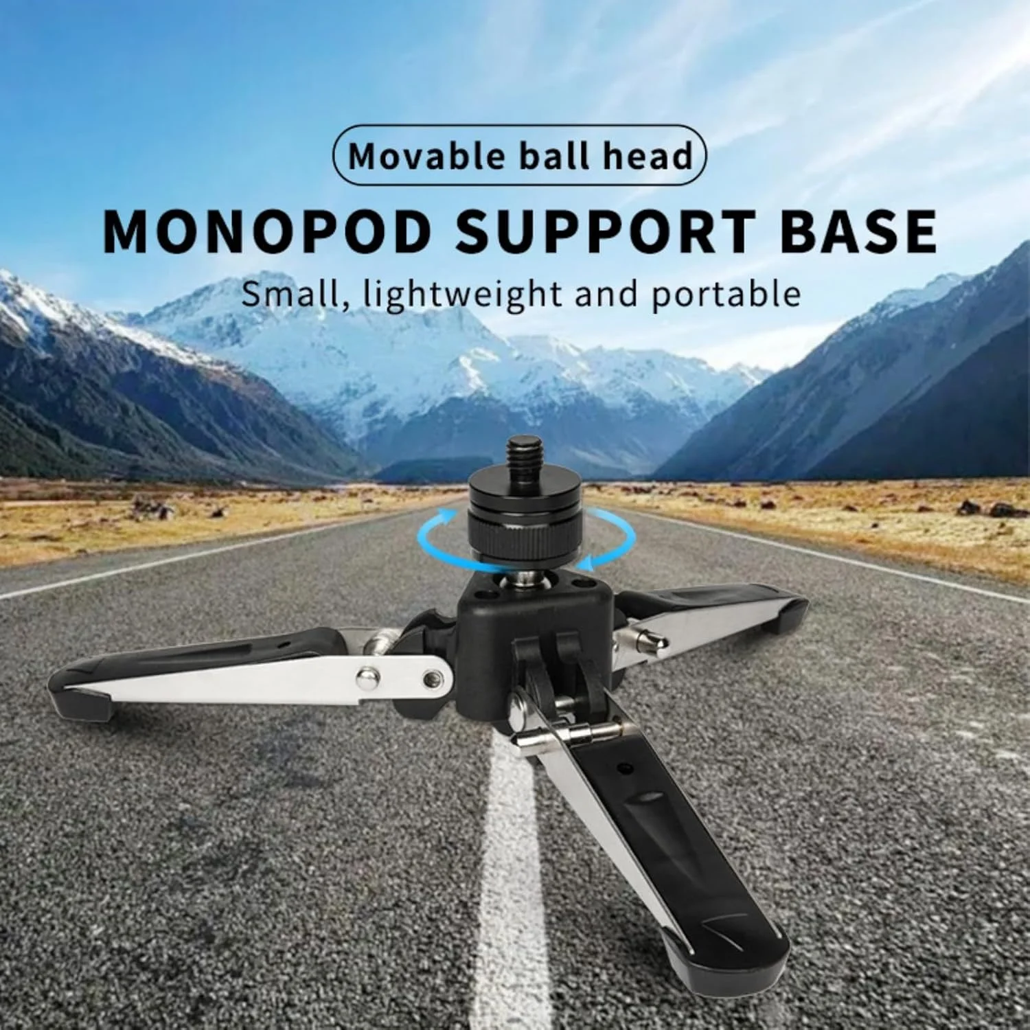 پایه سه پایه تک پایه آلیاژ آلومینیوم قابل حمل با سوراخ پیچ 3/8 و پایه سه پایه ضد لغزش چرخان 360 درجه