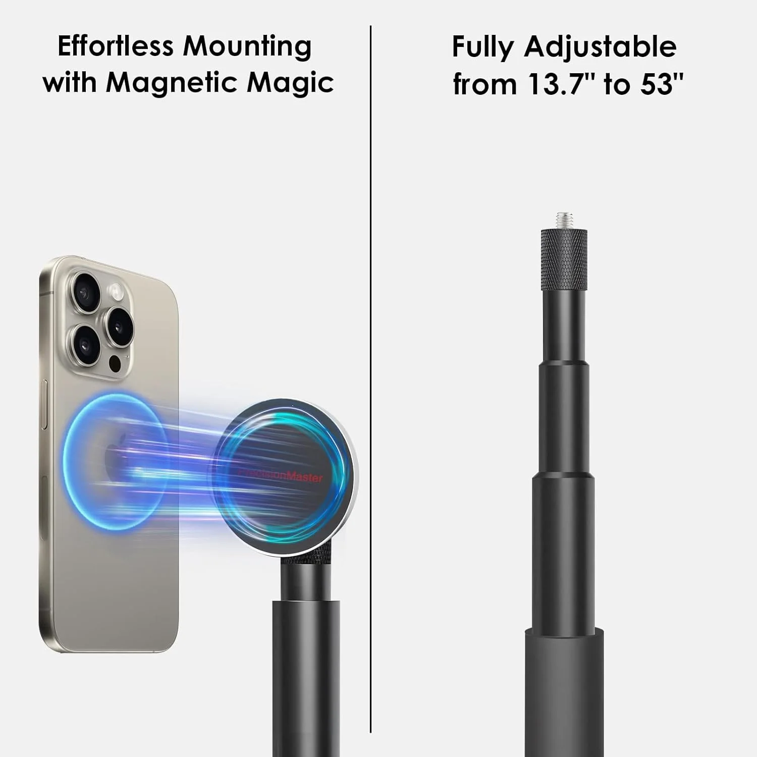 تک پایه گلف PrecisionMaster با نگهدارنده مغناطیسی تلفن و پایه آیپد، میله قابل تنظیم 54 اینچی با میخ های دوتایی فلزی برای تمرین چرخش گلف، سازگار با GoPro، Insta (مغناطیسی) تک پایه گلف PrecisionMaster با نگهدارنده مغناطیسی تلفن و پایه آیپد، میله قابل تنظیم 54 اینچی با میخ های دوتایی فلزی برای تمرین چرخش گلف، سازگار با GoPro، Insta (مغناطیسی)