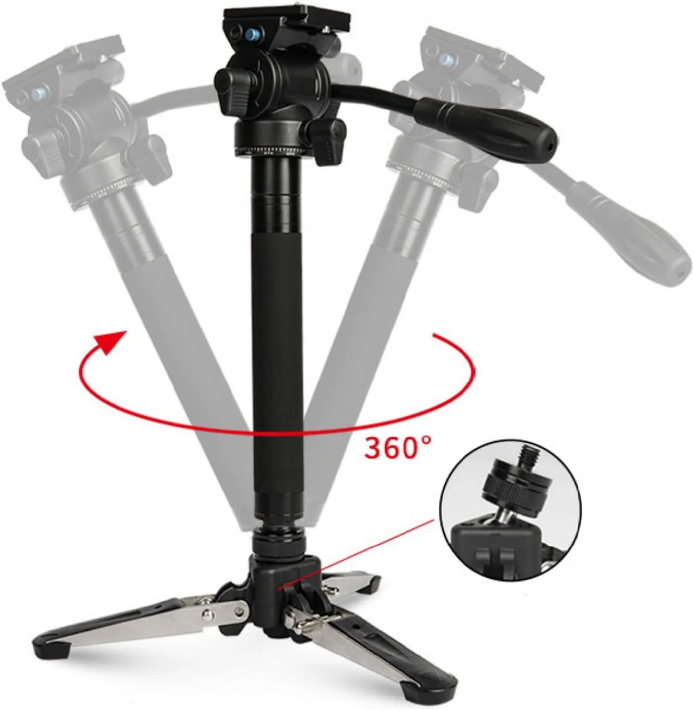 پایه سه پایه تک پایه آلیاژ آلومینیوم قابل حمل با سوراخ پیچ 3/8 و پایه سه پایه ضد لغزش چرخان 360 درجه