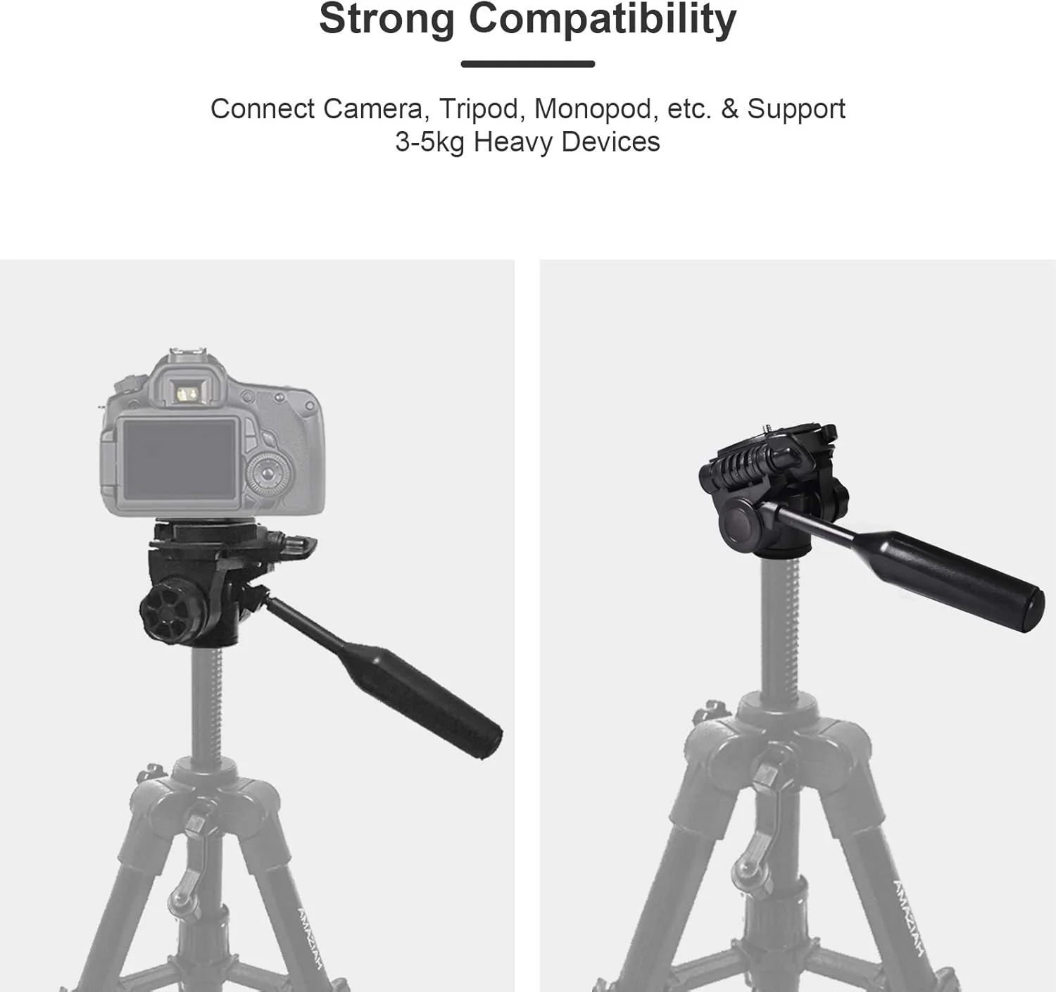 سر سه‌پایه با چرخش 360 درجه و شیب 90 درجه با پیچ‌های 3/8 و 1/4 اینچ برای سه‌پایه و تک‌پایه دوربین، طراحی سبک و بادوام (حداکثر تحمل وزن 5 کیلوگرم)