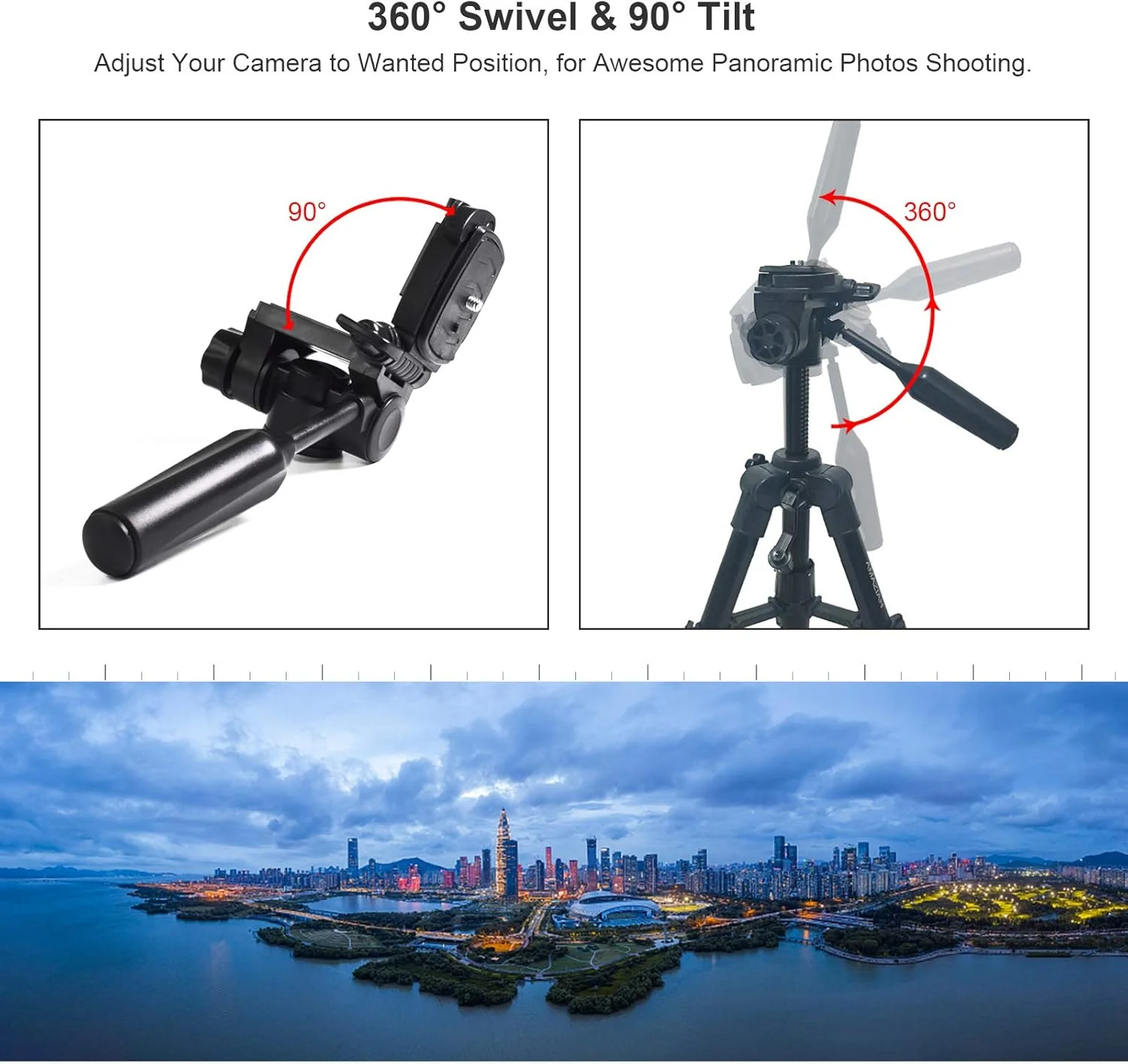 سر سه‌پایه با چرخش 360 درجه و شیب 90 درجه با پیچ‌های 3/8 و 1/4 اینچ برای سه‌پایه و تک‌پایه دوربین، طراحی سبک و بادوام (حداکثر تحمل وزن 5 کیلوگرم)