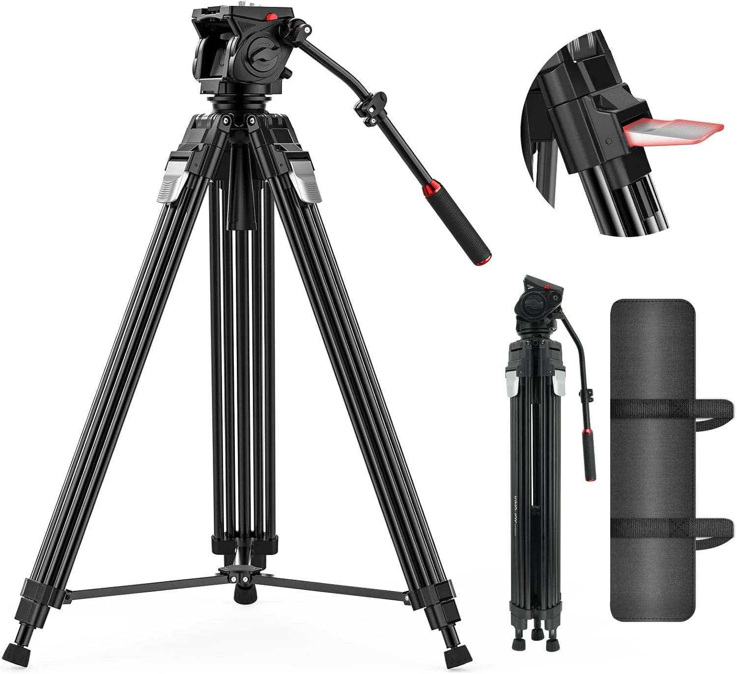 سه پایه فیلمبرداری Takerers با ارتفاع 190 سانتی متر و هد سیال 360 درجه، آلیاژ آلومینیوم سنگین، سه پایه دوربین DSLR حرفه ای با میرایی قابل تنظیم، صفحه QR، حداکثر بار 15 کیلوگرم سه پایه فیلمبرداری Takerers با ارتفاع 190 سانتی متر و هد سیال 360 درجه، آلیاژ آلومینیوم سنگین، سه پایه دوربین DSLR حرفه ای با میرایی قابل تنظیم، صفحه QR، حداکثر بار 15 کیلوگرم