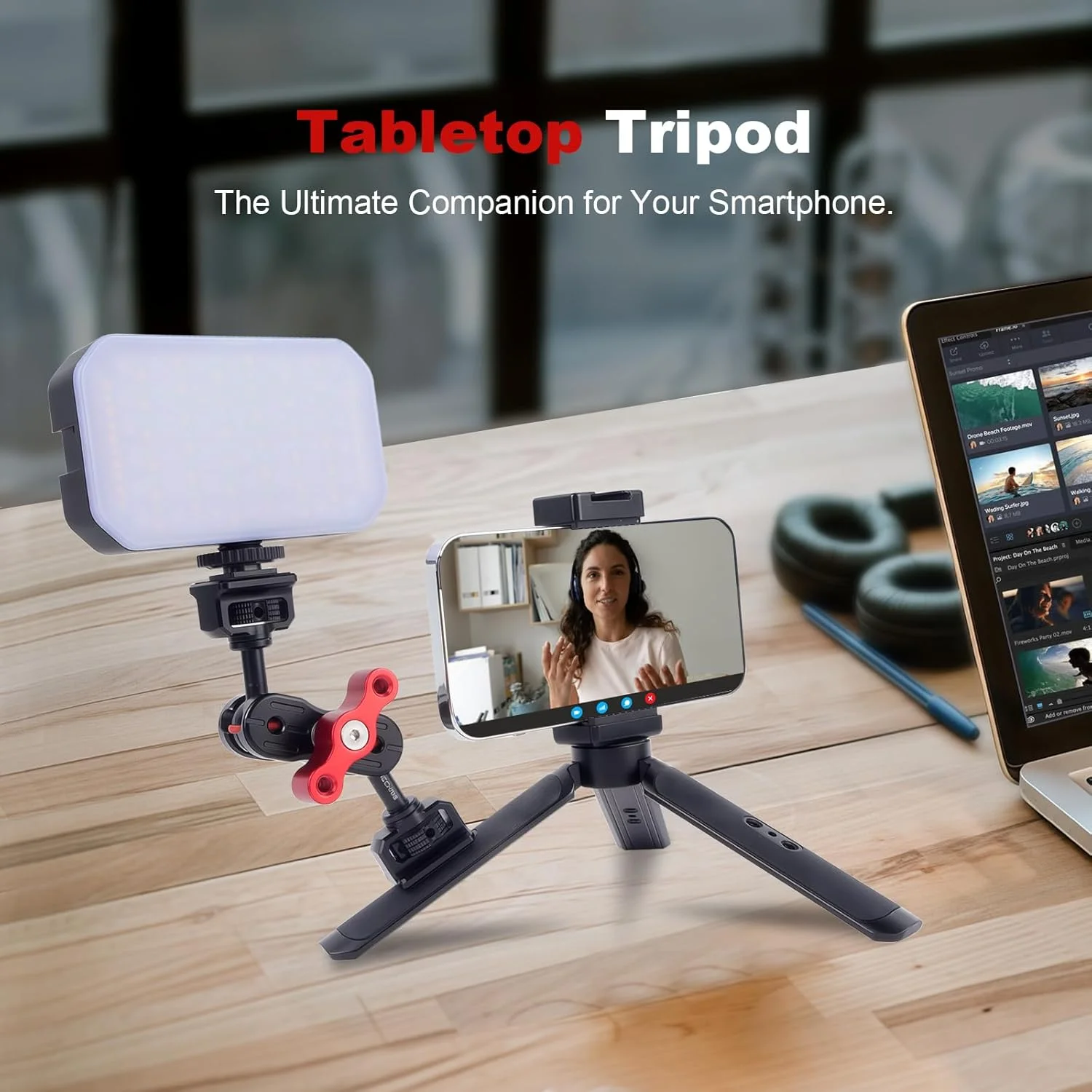 سه پایه قابل حمل آلیاژ آلومینیوم با پیچ 1/4 اینچی و پین ARRI - پایه تاشو برای DSLR/تلفن هوشمند/تثبیت کننده DJI/Gopro برای وبلاگ نویسی رومیزی و پخش زنده 62040