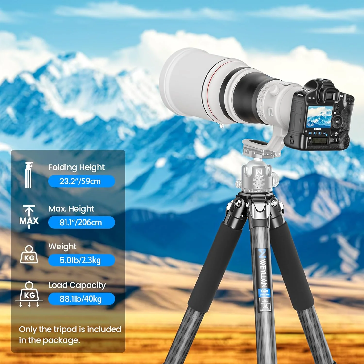 سه پایه فیبر کربنی دوربین، سه پایه سنگین، سه پایه تک پایه دوربین حرفه ای با ستون مرکزی، لوله فیبر کربنی 10 لایه، WEYLLAN GX9 حداکثر قطر لوله 40 میلی متر برای دوربین DSLR لنز تله فوتو سه پایه فیبر کربنی دوربین، سه پایه سنگین، سه پایه تک پایه دوربین حرفه ای با ستون مرکزی، لوله فیبر کربنی 10 لایه، WEYLLAN GX9 حداکثر قطر لوله 40 میلی متر برای دوربین DSLR لنز تله فوتو