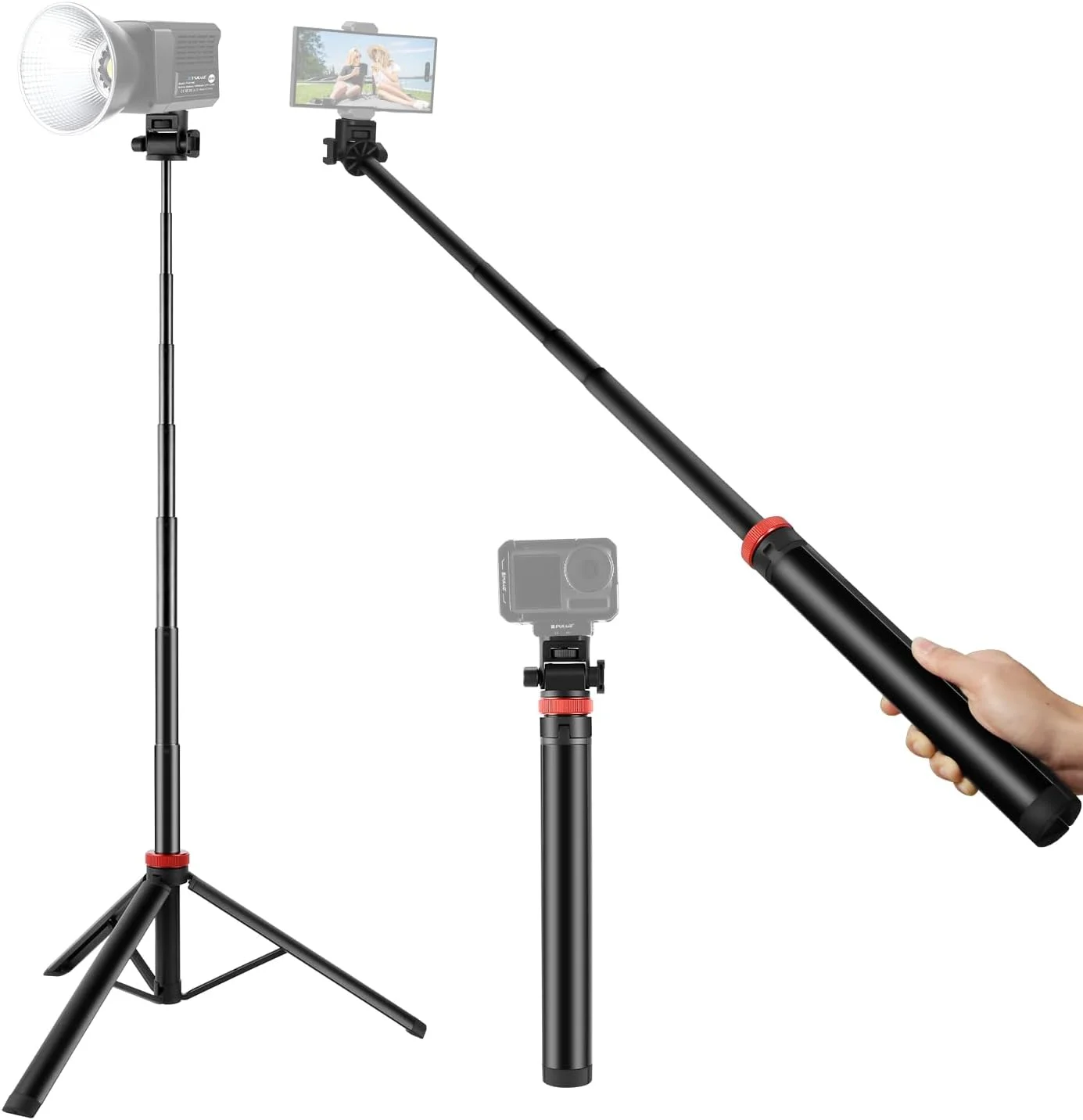 پایه نور و سه پایه دوربین عکاسی تلسکوپی 80 اینچی، پایه نور قابل حمل آلومینیومی برای نورپردازی مداوم، فلاش، وب کم با پیچ 1/4 اینچی، هد توپی 360 درجه، کفشک سرد پایه نور و سه پایه دوربین عکاسی تلسکوپی 80 اینچی، پایه نور قابل حمل آلومینیومی برای نورپردازی مداوم، فلاش، وب کم با پیچ 1/4 اینچی، هد توپی 360 درجه، کفشک سرد