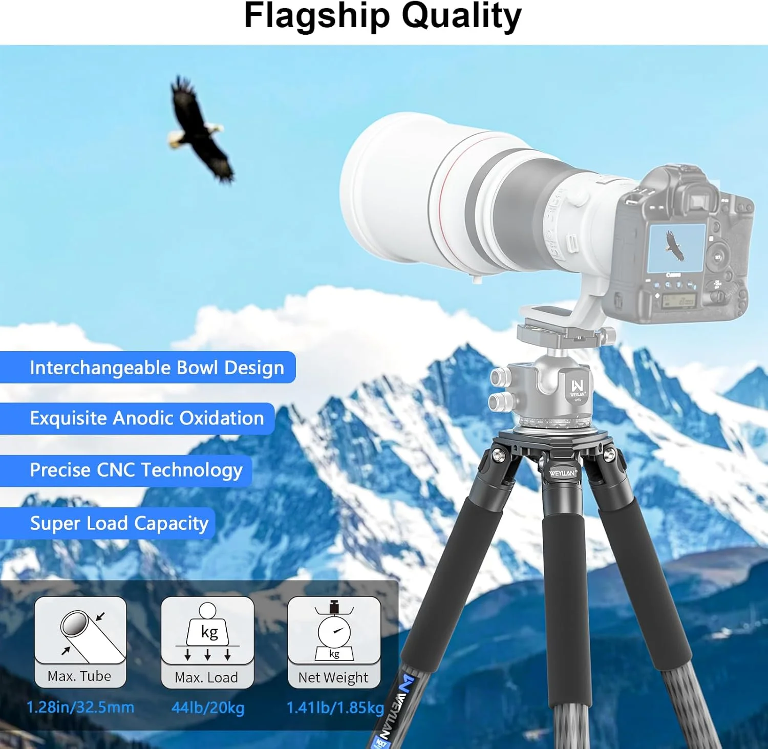 سه پایه دوربین فیبر کربنی، سه پایه مسافرتی کاسه ای قابل حمل، سه پایه فیلمبرداری دوربین سنگین WEYLLAN NX7 با پایه های فیبر کربنی 10 لایه 32.5 میلی متری، سازگار با هد توپی و هد سیال برای دوربین DSLR و دوربین فیلمبرداری