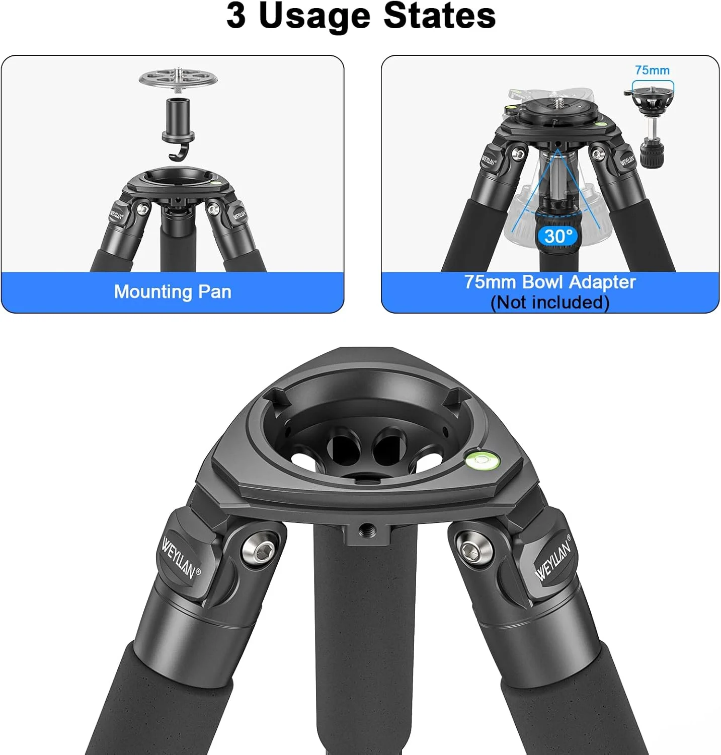 سه پایه دوربین فیبر کربنی، سه پایه مسافرتی کاسه ای قابل حمل، سه پایه فیلمبرداری دوربین سنگین WEYLLAN NX7 با پایه های فیبر کربنی 10 لایه 32.5 میلی متری، سازگار با هد توپی و هد سیال برای دوربین DSLR و دوربین فیلمبرداری
