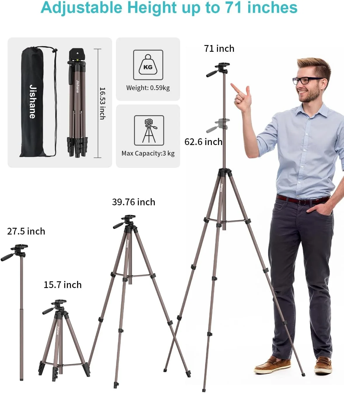 سه پایه دوربین 180 سانتیمتری، سه پایه سبک وزن آلومینیومی تلفن همراه با ریموت بیسیم، نگهدارنده تلفن و کیف حمل، پایه دوربین مسافرتی قابل حمل برای تلفنهای هوشمند دوربینهای DSLR کانن نیکون، حداکثر بار 3 کیلوگرم (قهوهای) سه پایه دوربین 180 سانتیمتری، سه پایه سبک وزن آلومینیومی تلفن همراه با ریموت بیسیم، نگهدارنده تلفن و کیف حمل، پایه دوربین مسافرتی قابل حمل برای تلفنهای هوشمند دوربینهای DSLR کانن نیکون، حداکثر بار 3 کیلوگرم (قهوهای)