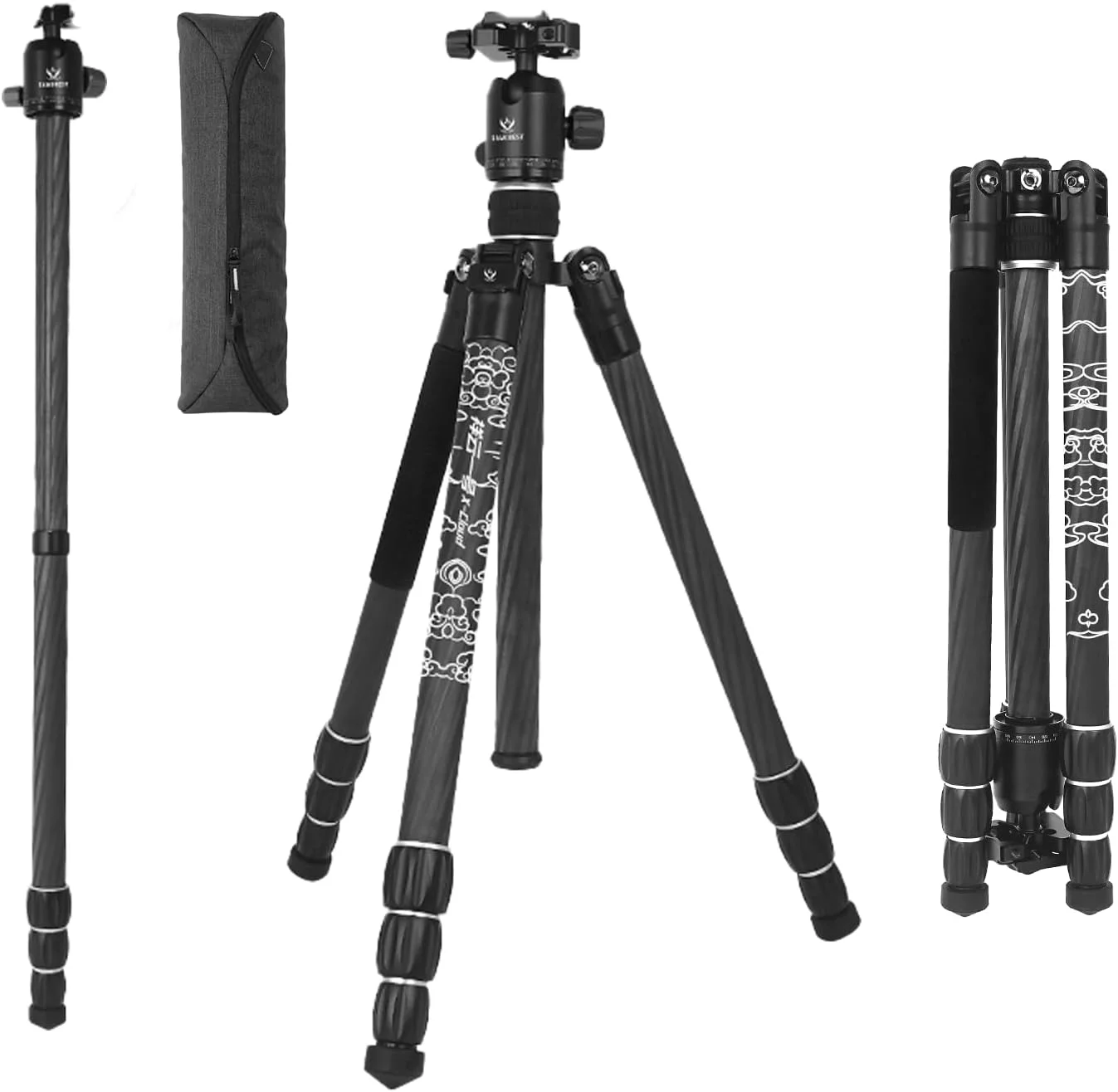 سه پایه فیبر کربنی دوربین با هد توپی پانوراما 360 درجه، صفحه QR آرکا 1/4 اینچی، کیف قابل حمل، سه پایه تک پایه مسافرتی جمع و جور برای دوربین فیلمبرداری DSLR (مشکی) سه پایه فیبر کربنی دوربین با هد توپی پانوراما 360 درجه، صفحه QR آرکا 1/4 اینچی، کیف قابل حمل، سه پایه تک پایه مسافرتی جمع و جور برای دوربین فیلمبرداری DSLR (مشکی)