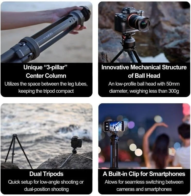 سه پایه مسافرتی فیبر کربنی 3 در 1 HEIPI - W28S (W28S با KF50-Q) سه پایه مسافرتی فیبر کربنی 3 در 1 HEIPI - W28S (W28S با KF50-Q)