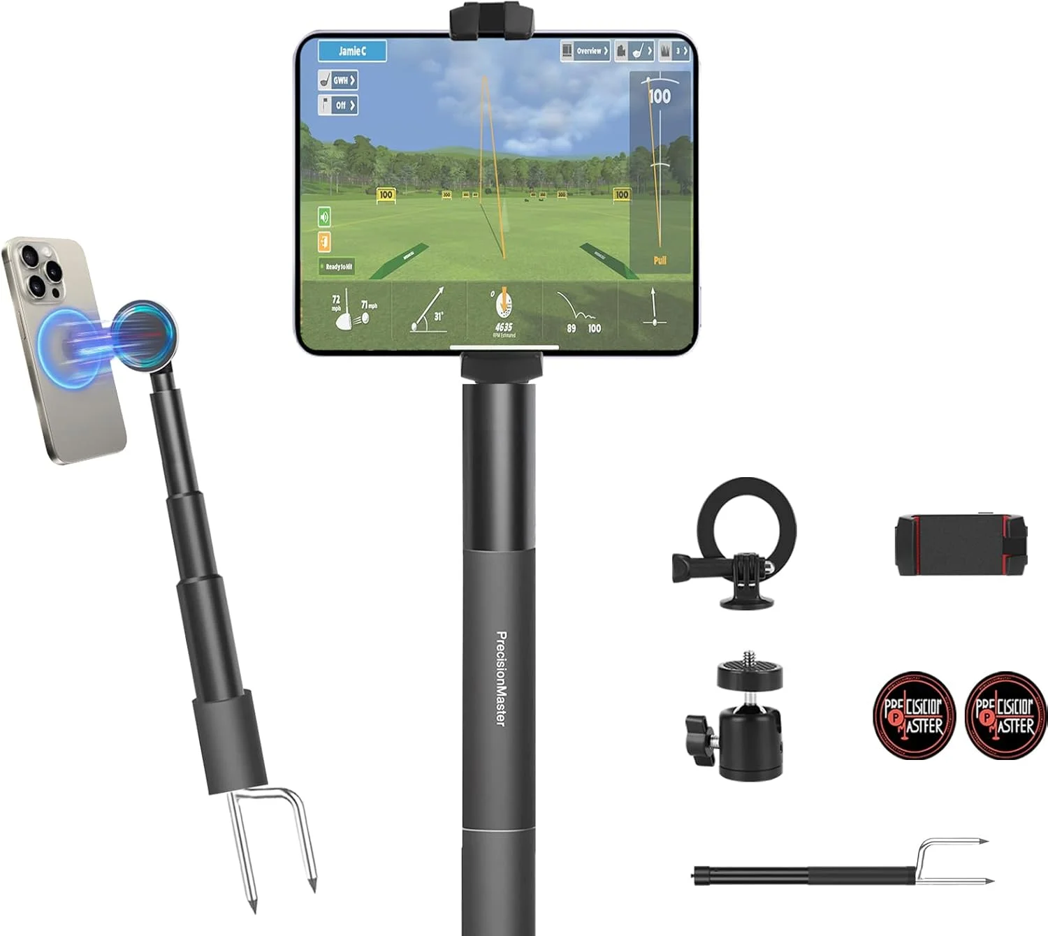 تک پایه گلف PrecisionMaster با نگهدارنده مغناطیسی تلفن و پایه، میله پایدار با نگهدارنده مغناطیسی برای تمرین، GoPro، Insta360 (سازگار با آیپد) تک پایه گلف PrecisionMaster با نگهدارنده مغناطیسی تلفن و پایه، میله پایدار با نگهدارنده مغناطیسی برای تمرین، GoPro، Insta360 (سازگار با آیپد)