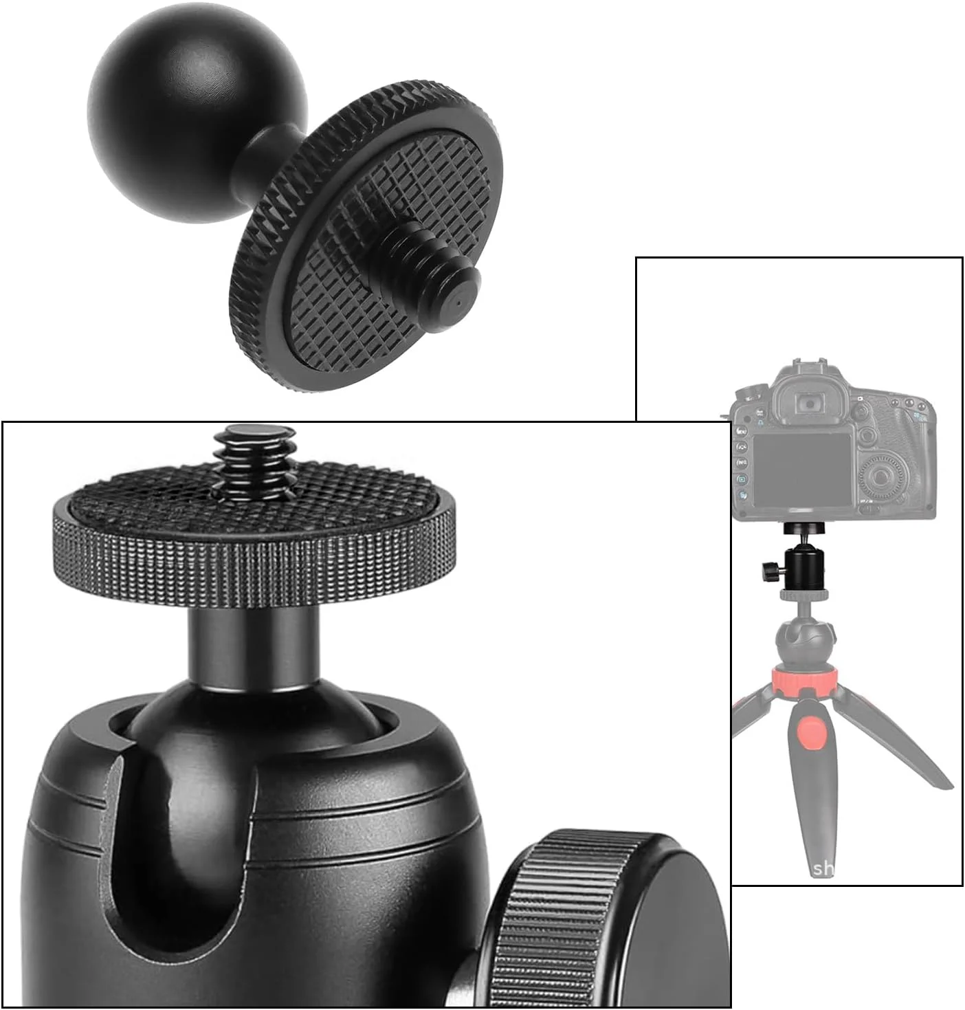 تبدیل سر توپی 17 میلیمتری VGOL با پیچ/رزوه 1/4 اینچی برای مانیتور خودرو، پد، GPS، پایه توپی تلفن همراه، براکت دوربین، هد توپی عکاسی پانوراما 360 درجه تبدیل سر توپی 17 میلیمتری VGOL با پیچ/رزوه 1/4 اینچی برای مانیتور خودرو، پد، GPS، پایه توپی تلفن همراه، براکت دوربین، هد توپی عکاسی پانوراما 360 درجه