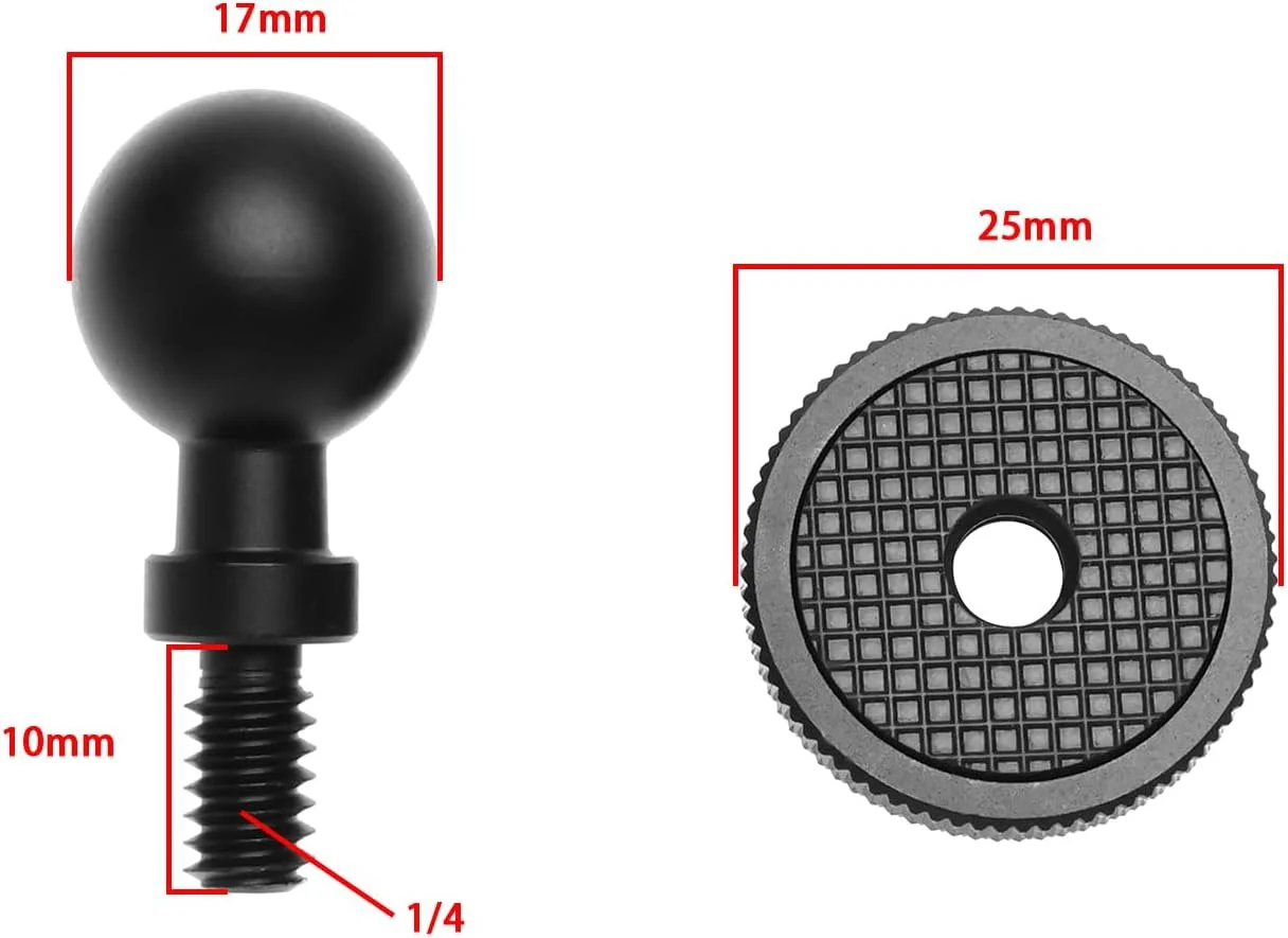 تبدیل سر توپی 17 میلیمتری VGOL با پیچ/رزوه 1/4 اینچی برای مانیتور خودرو، پد، GPS، پایه توپی تلفن همراه، براکت دوربین، هد توپی عکاسی پانوراما 360 درجه تبدیل سر توپی 17 میلیمتری VGOL با پیچ/رزوه 1/4 اینچی برای مانیتور خودرو، پد، GPS، پایه توپی تلفن همراه، براکت دوربین، هد توپی عکاسی پانوراما 360 درجه