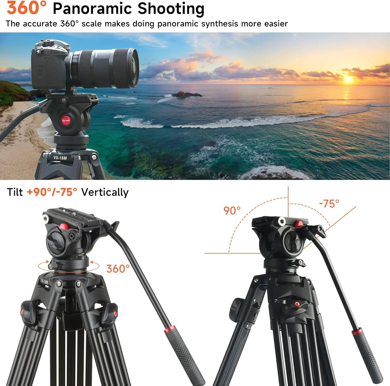 سه پایه دوربین VILTROX 188 سانتی متری آلومینیومی سنگین با ظرفیت بار 10 کیلوگرم، سه پایه دوربین DSLR با هد توپی پانوراما 360 درجه، صفحه رهاسازی سریع و کیف حمل برای دوربین های DSLR کانن نیکون سونی سه پایه دوربین VILTROX 188 سانتی متری آلومینیومی سنگین با ظرفیت بار 10 کیلوگرم، سه پایه دوربین DSLR با هد توپی پانوراما 360 درجه، صفحه رهاسازی سریع و کیف حمل برای دوربین های DSLR کانن نیکون سونی